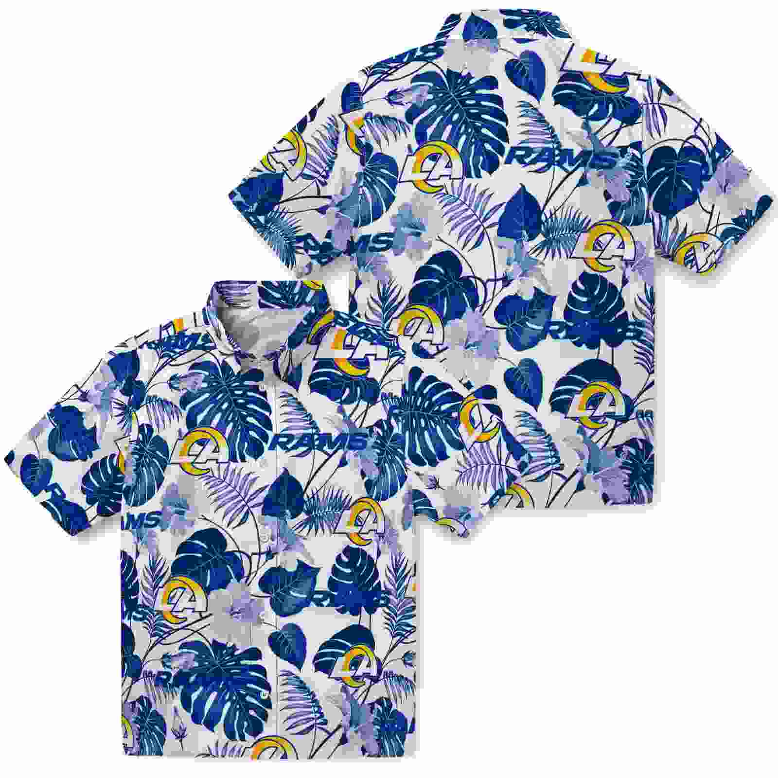 los angeles rams tropical plants blue white hawaiian shirt high quality