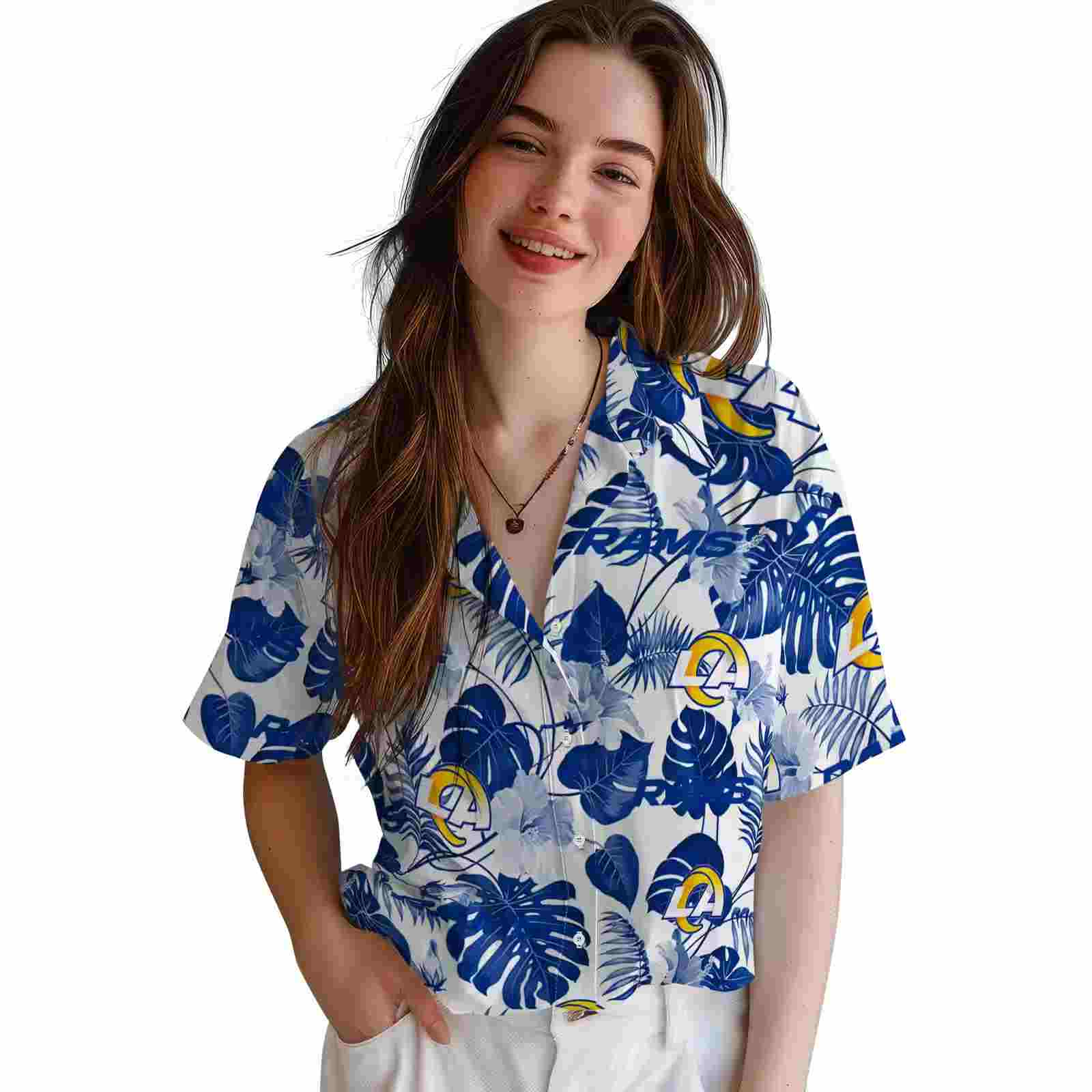 los angeles rams tropical plants blue white hawaiian shirt latest model