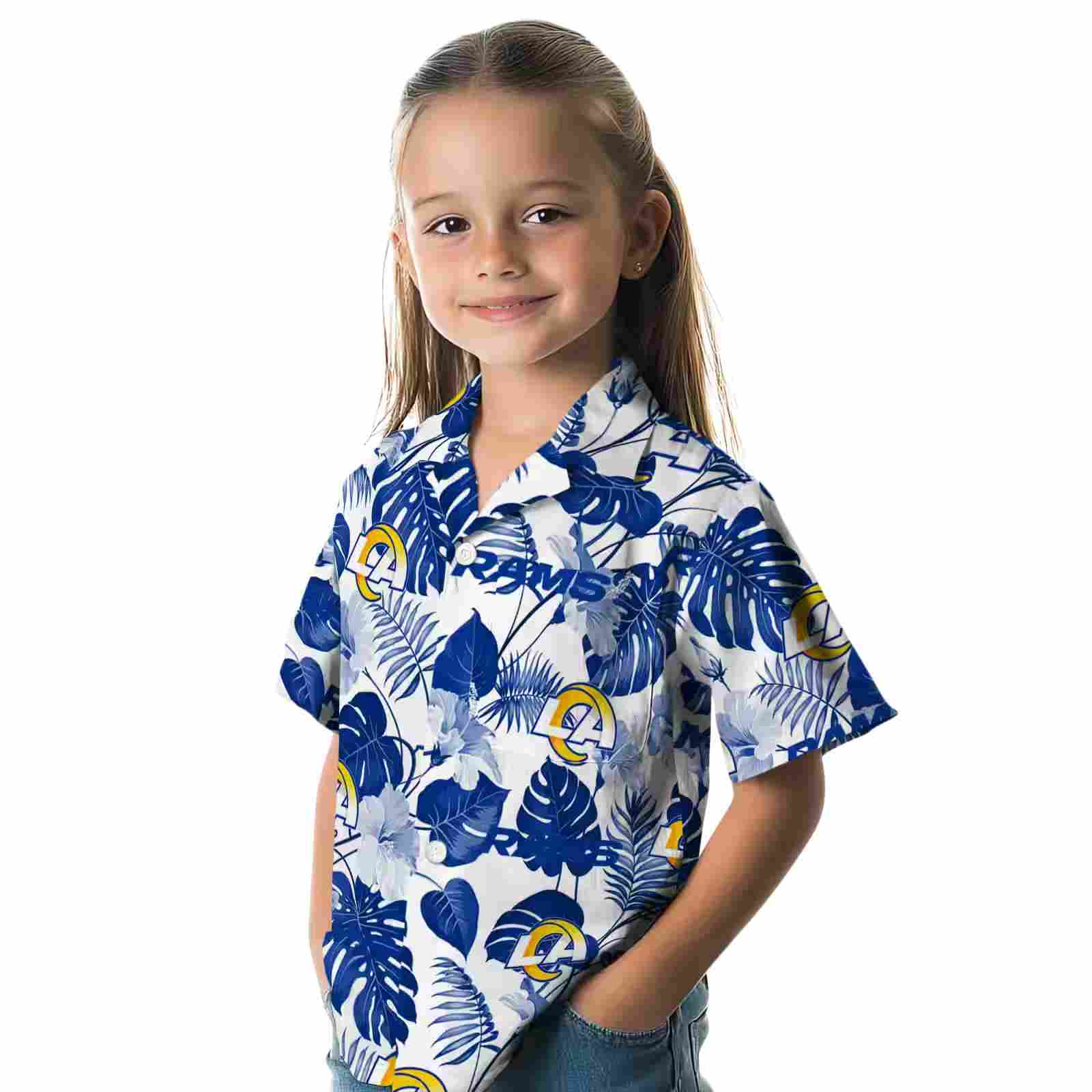 los angeles rams tropical plants blue white hawaiian shirt premium grade