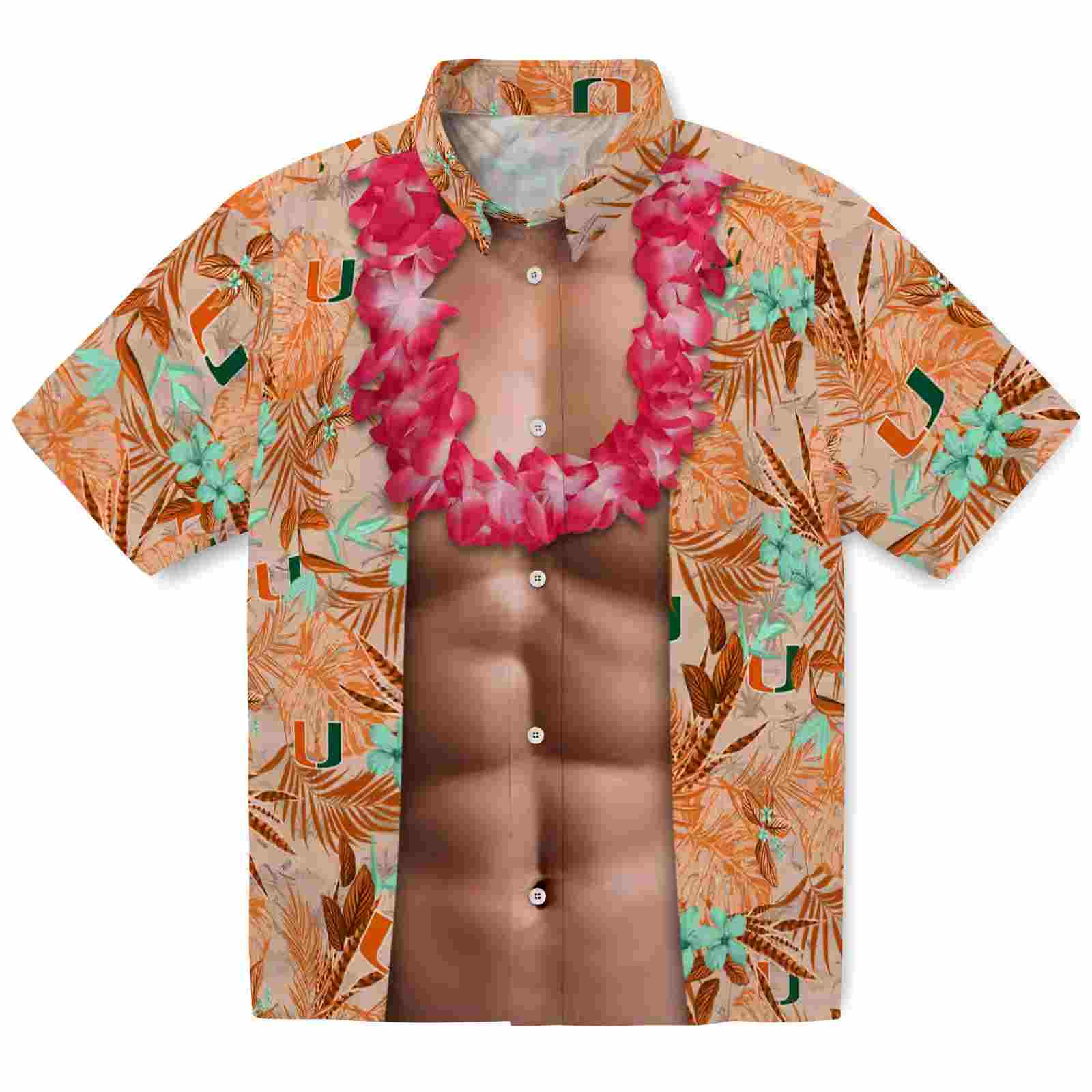 Miami Hurricanes Chest Illusion Orange Hawaiian Shirt