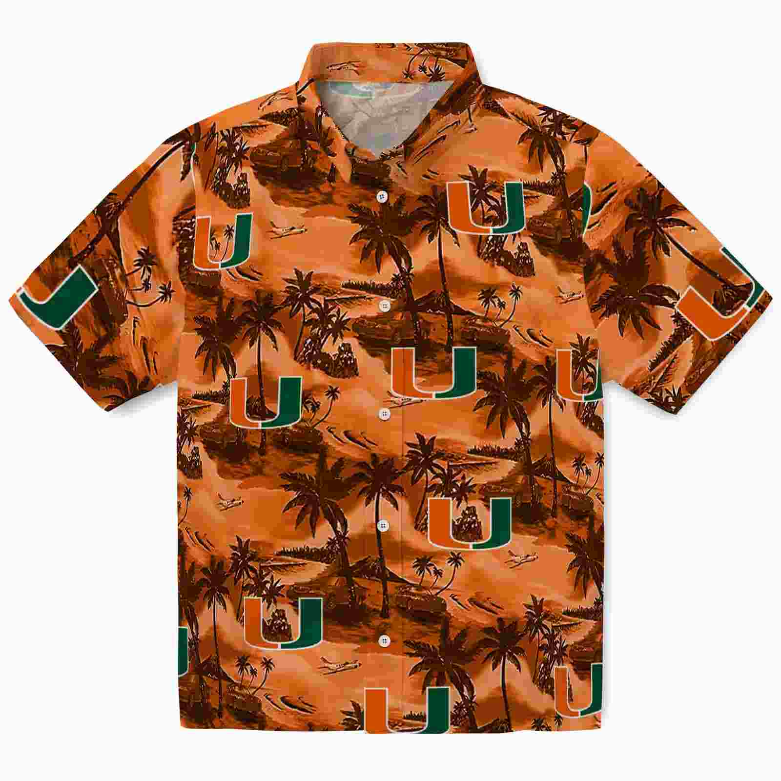 Miami Hurricanes Coastal Palms Orange Hawaiian Shirt