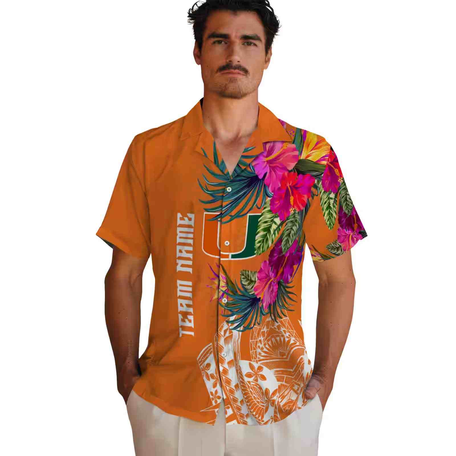 miami hurricanes floral polynesian orange hawaiian shirt fashion forward