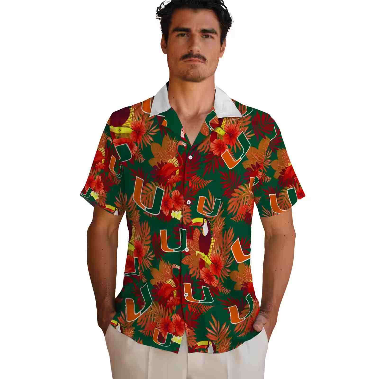 miami hurricanes floral toucan orange red hawaiian shirt fashion forward