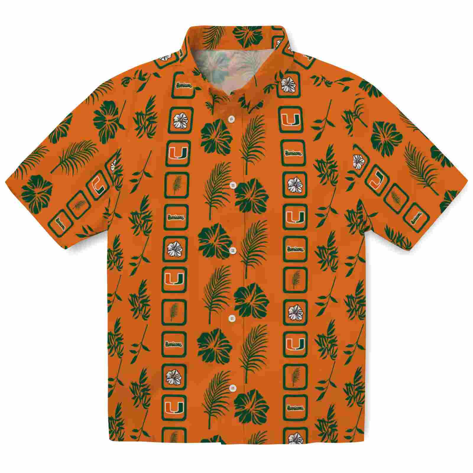 Miami Hurricanes Framed Floral Orange Hawaiian Shirt