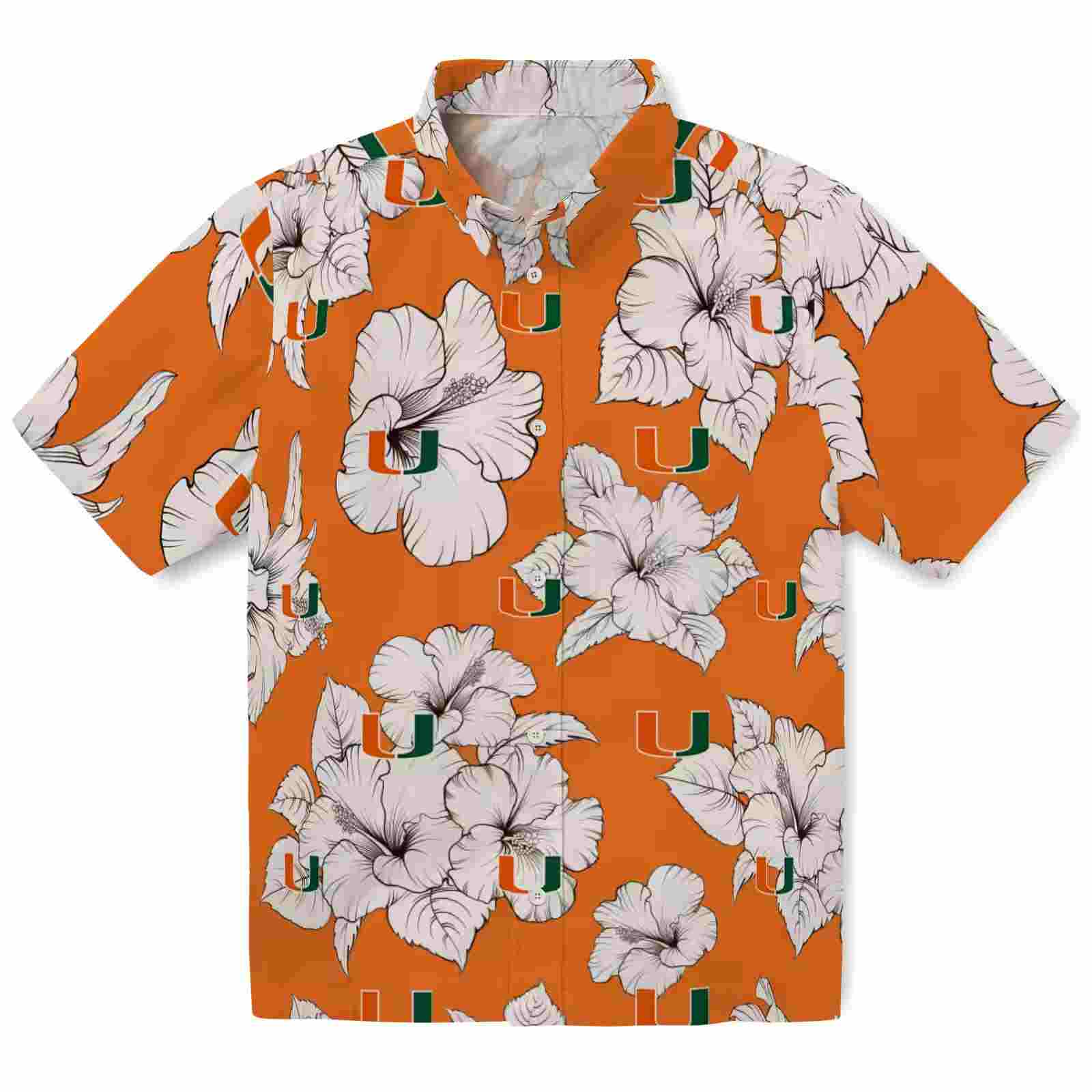 Miami Hurricanes Hibiscus Blooms Orange White Hawaiian Shirt