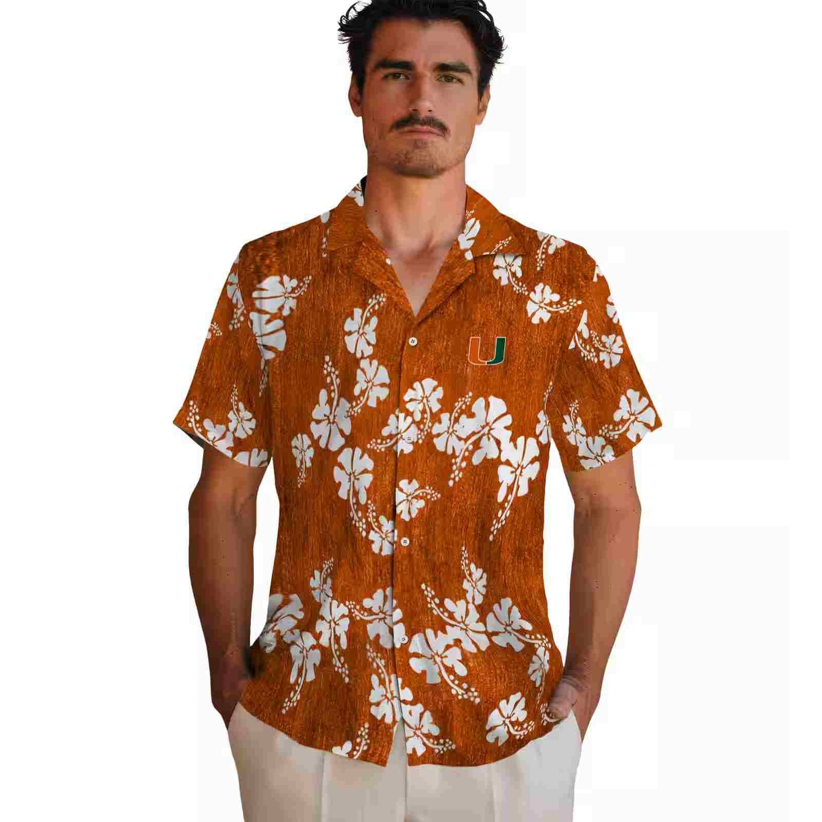 miami hurricanes hibiscus clusters orange hawaiian shirt fashion forward