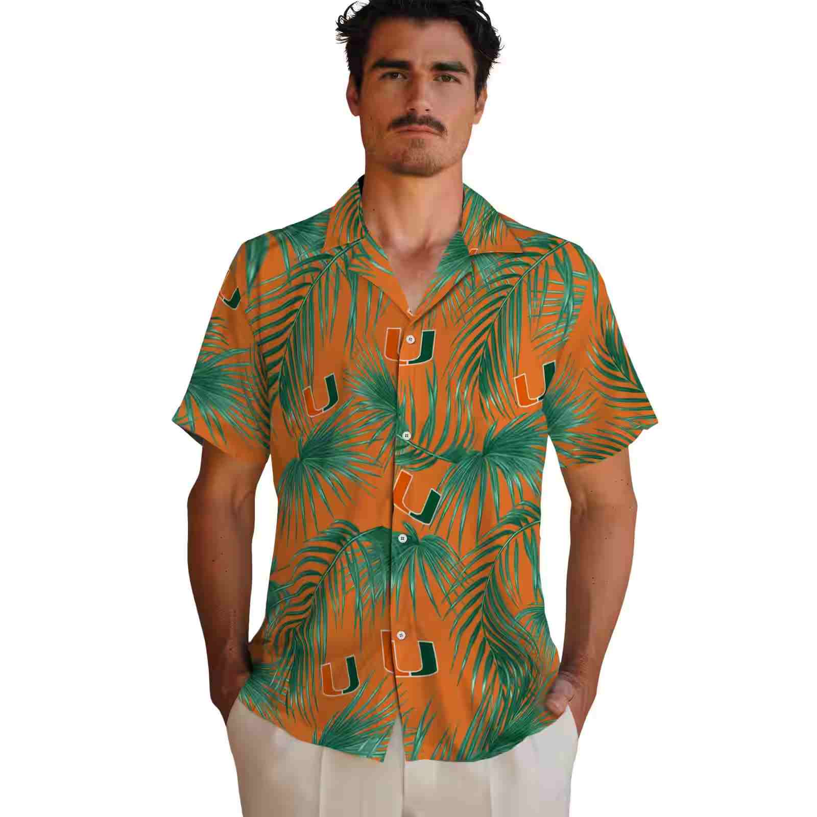 miami hurricanes leafy palms orange hawaiian shirt fashion forward