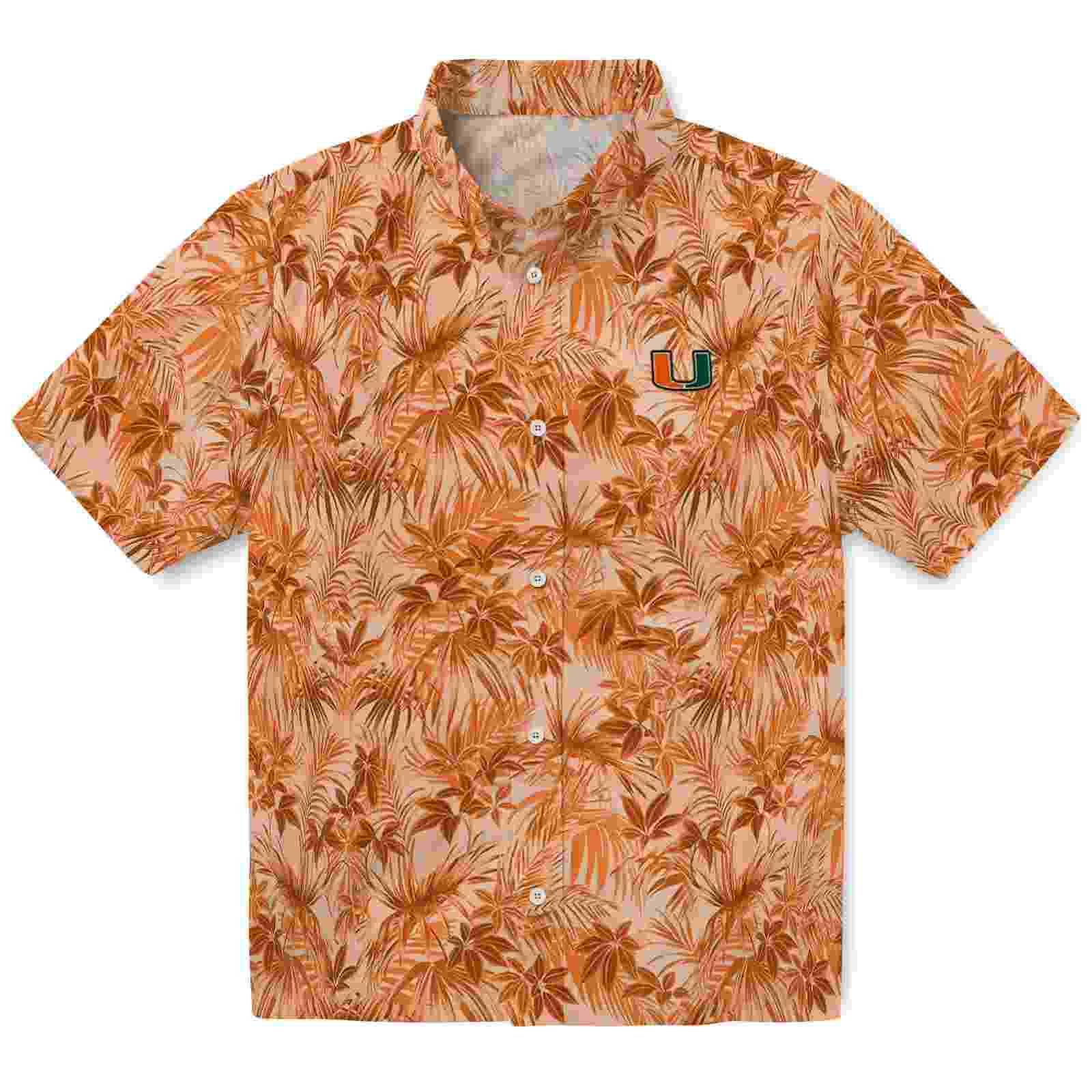 Miami Hurricanes Leafy Pattern Orange Hawaiian Shirt