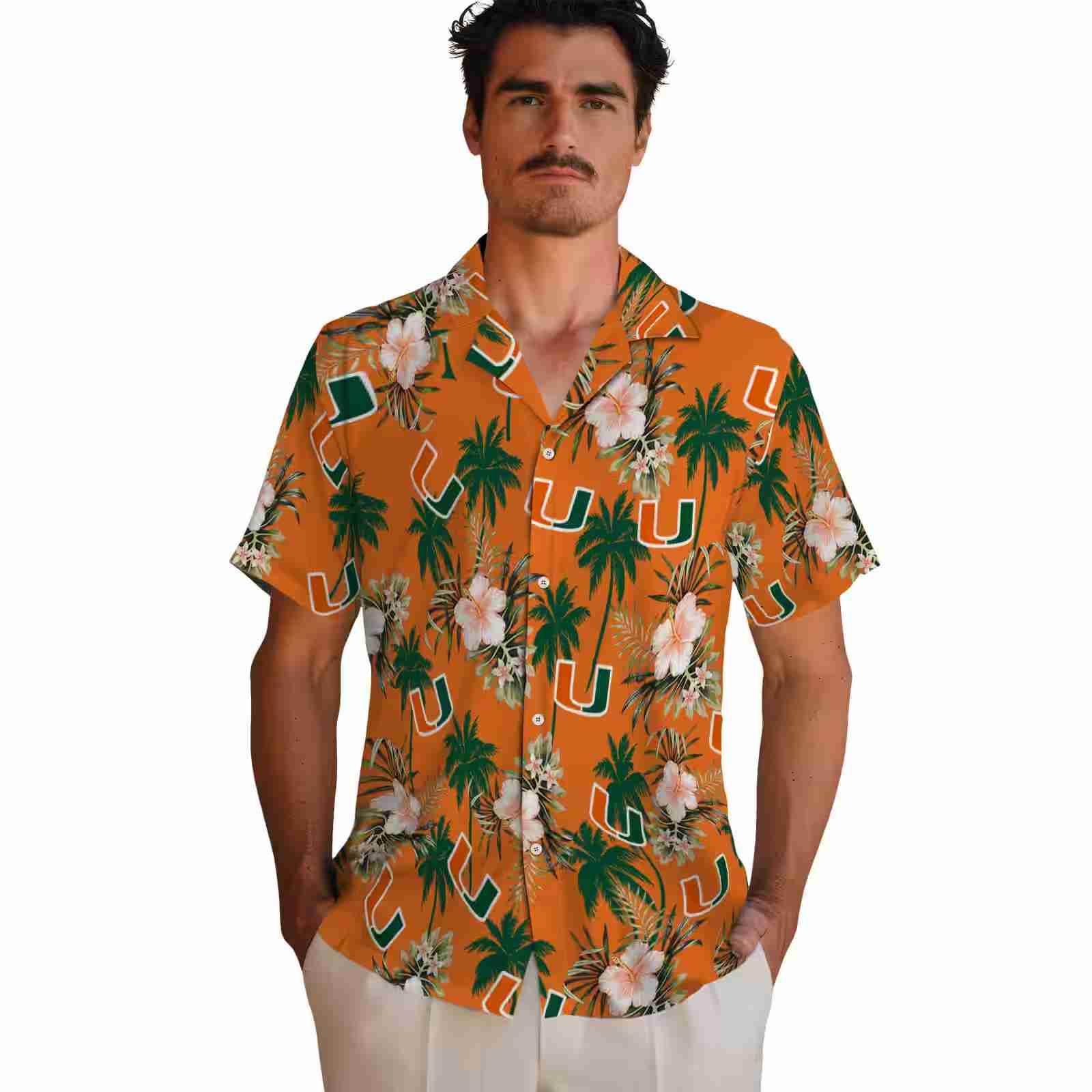 miami hurricanes palm tree flower orange hawaiian shirt fashion forward