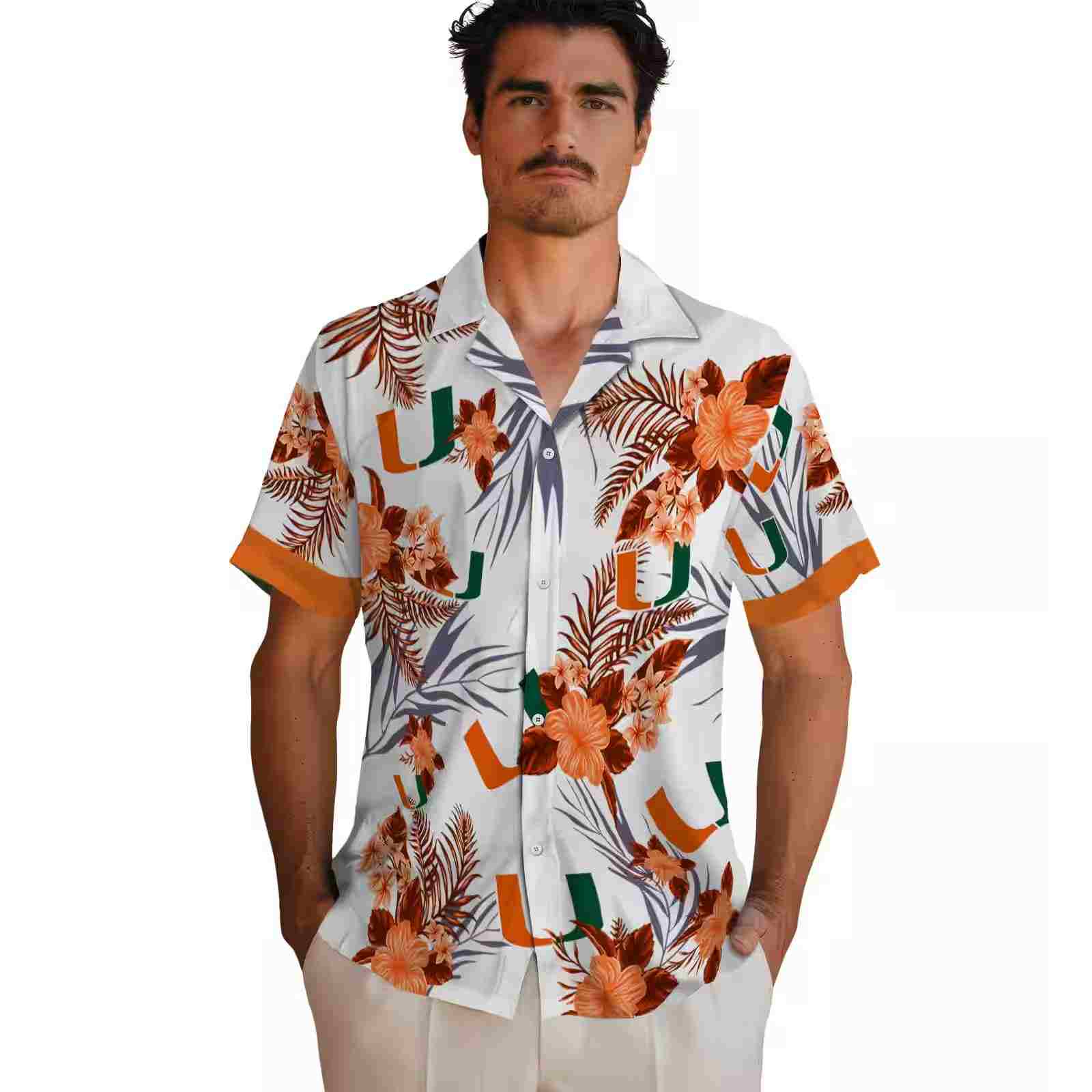 miami hurricanes patriotic hibiscus design orange white hawaiian shirt fashion forward