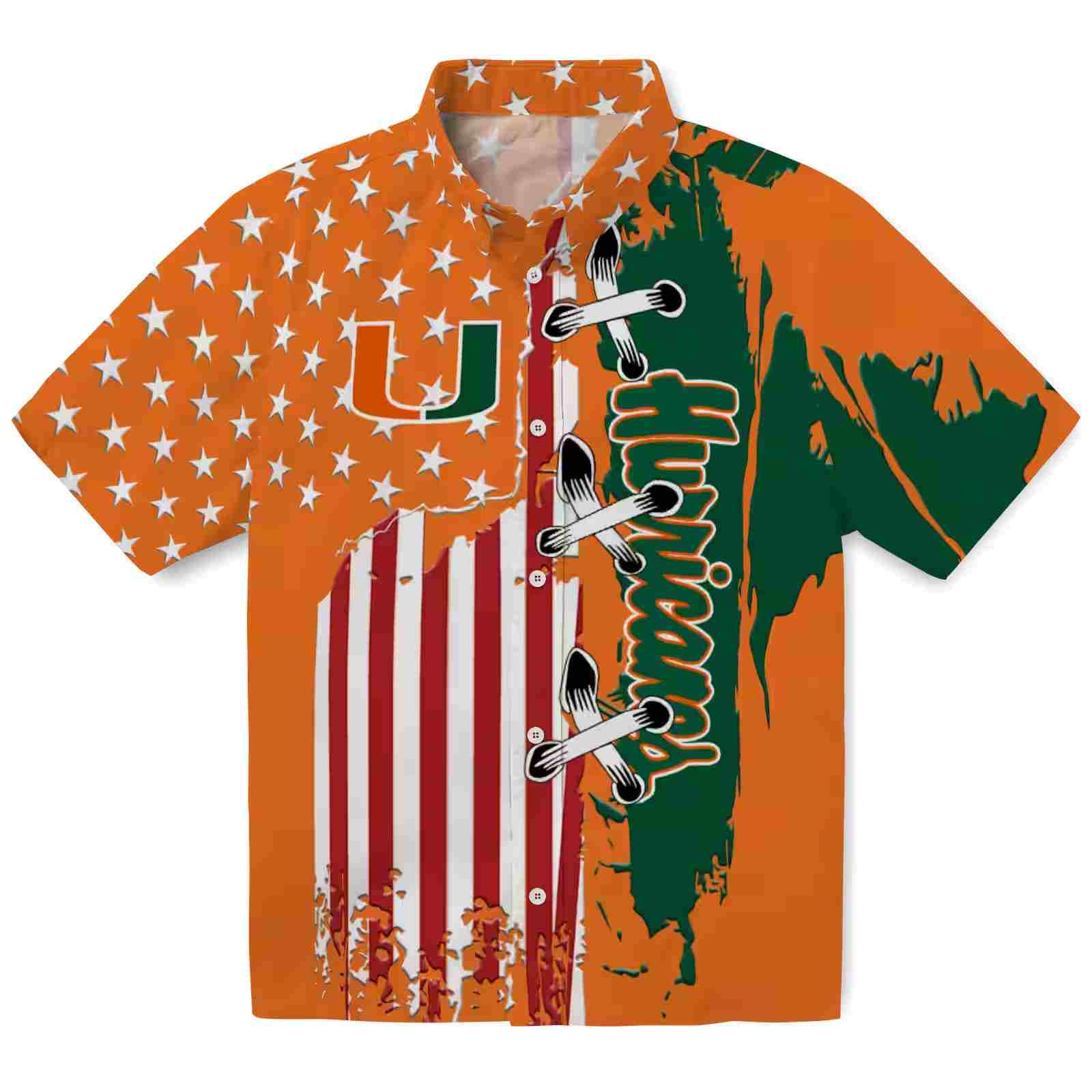 Miami Hurricanes Stitched Flag Orange Hawaiian Shirt