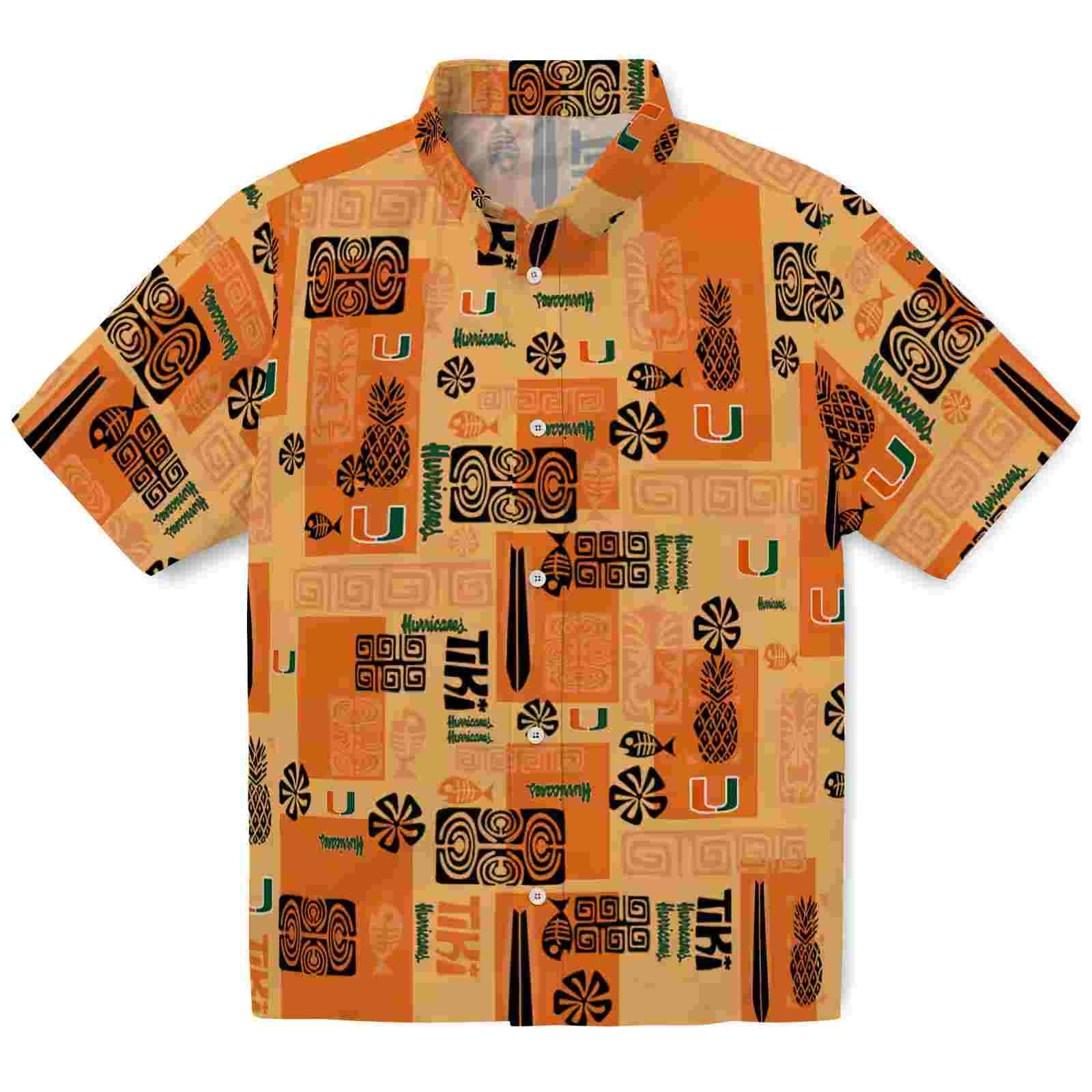 Miami Hurricanes Tribal Symbols Orange Hawaiian Shirt