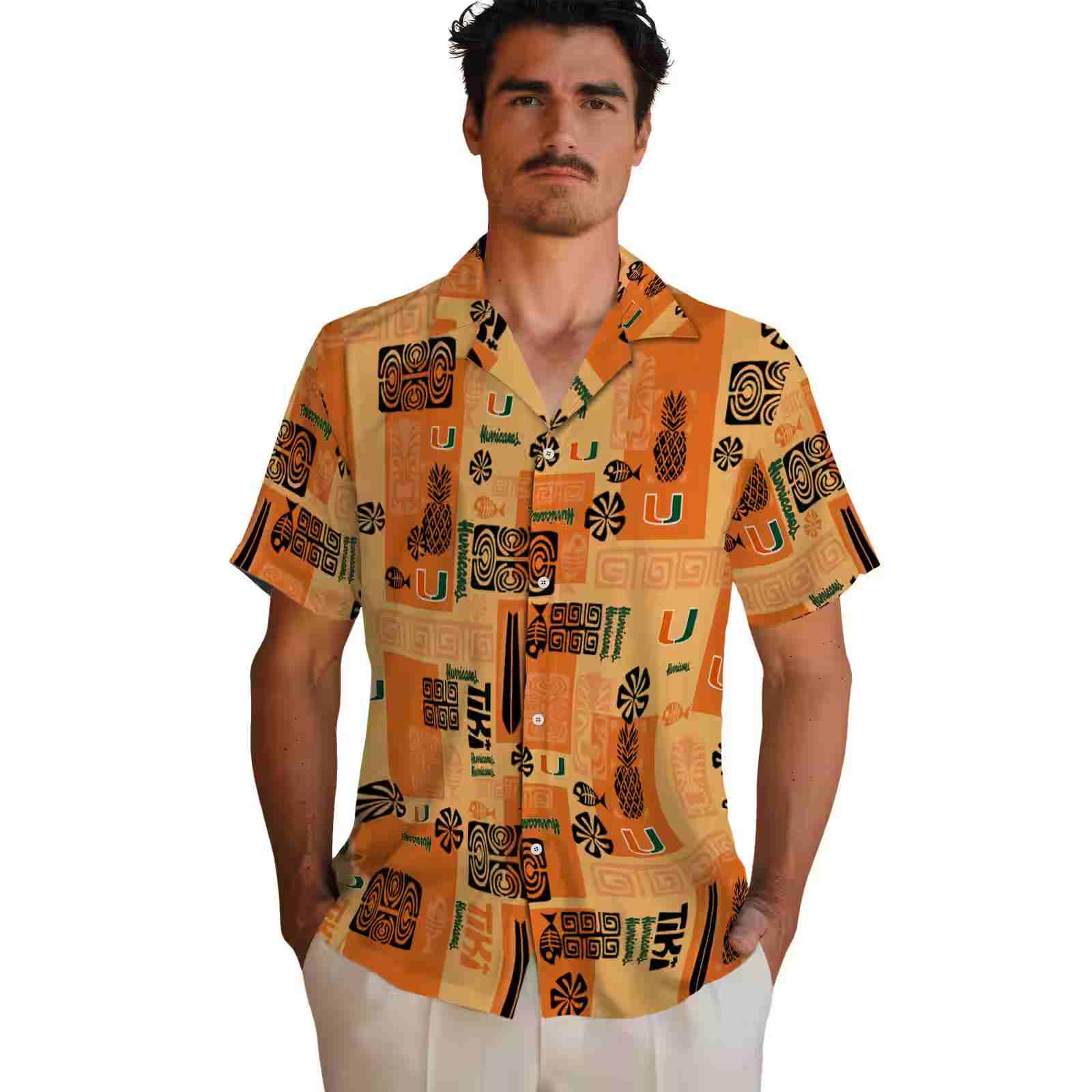 miami hurricanes tribal symbols orange hawaiian shirt fashion forward