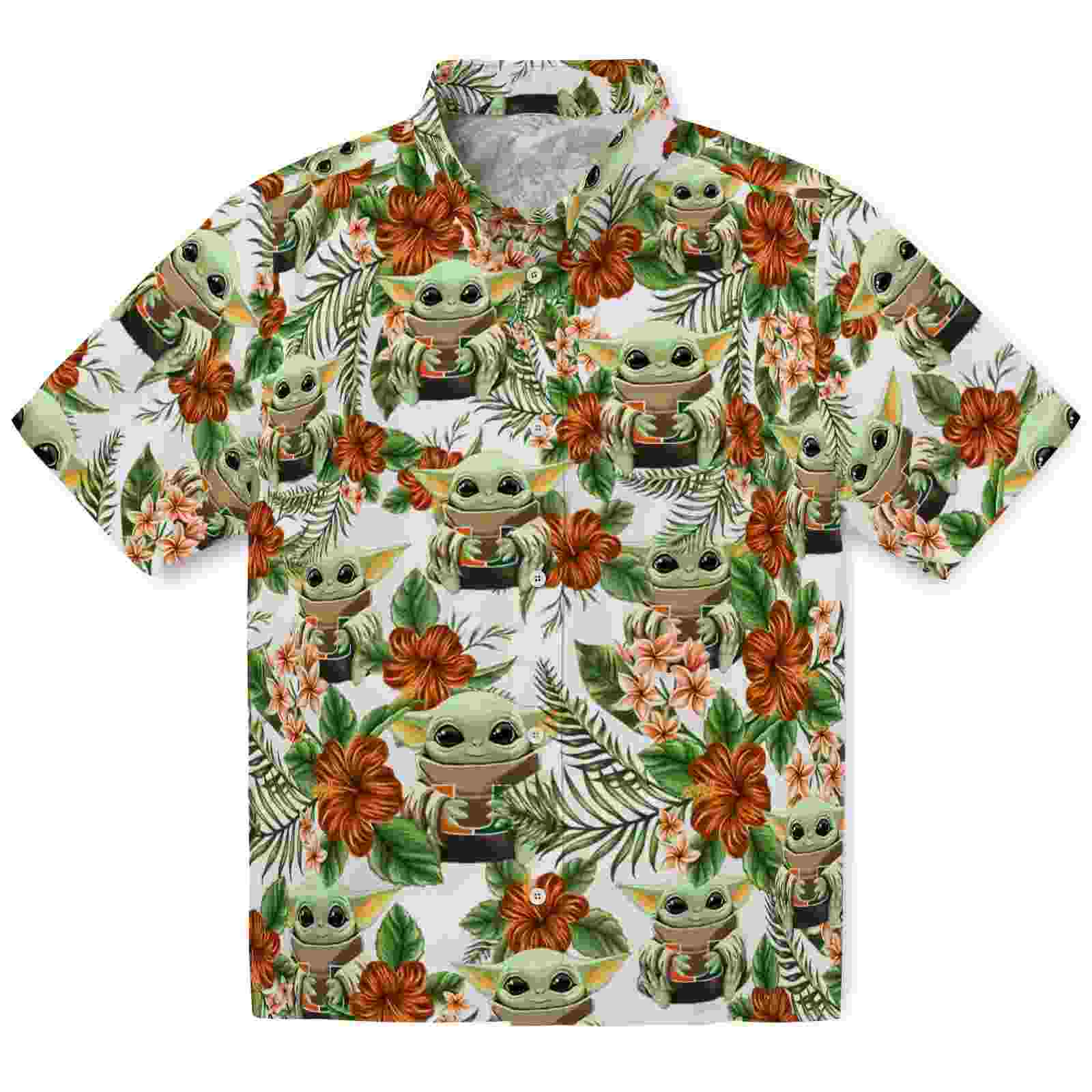 Miami Hurricanes Tropical Yoda Green Hawaiian Shirt