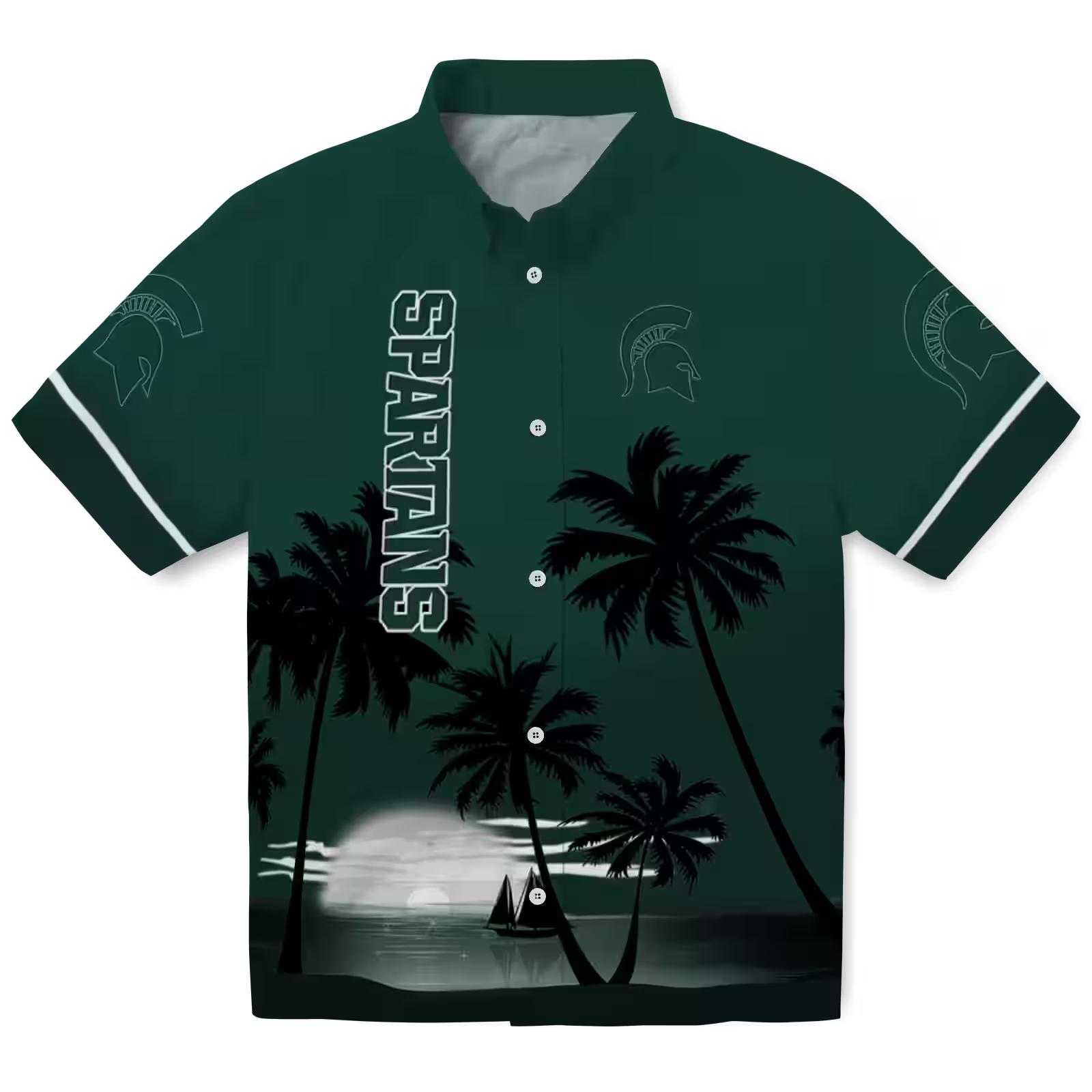 Michigan State Spartans Beach Sunset Green Black Hawaiian Shirt