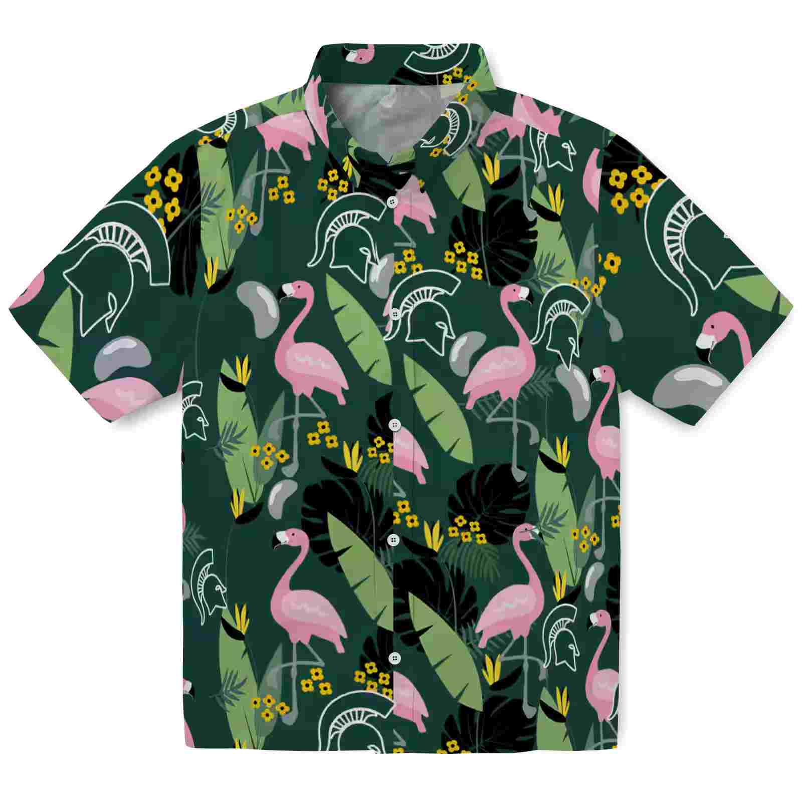 Michigan State Spartans Flamingo Leaves Green Hawaiian Shirt