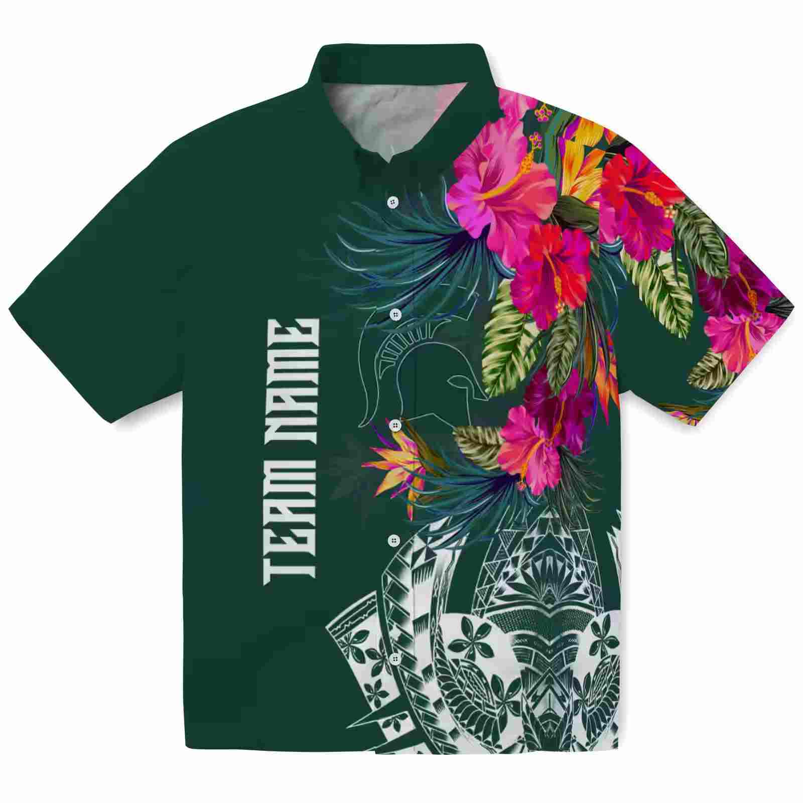 Michigan State Spartans Floral Polynesian Green Hawaiian Shirt