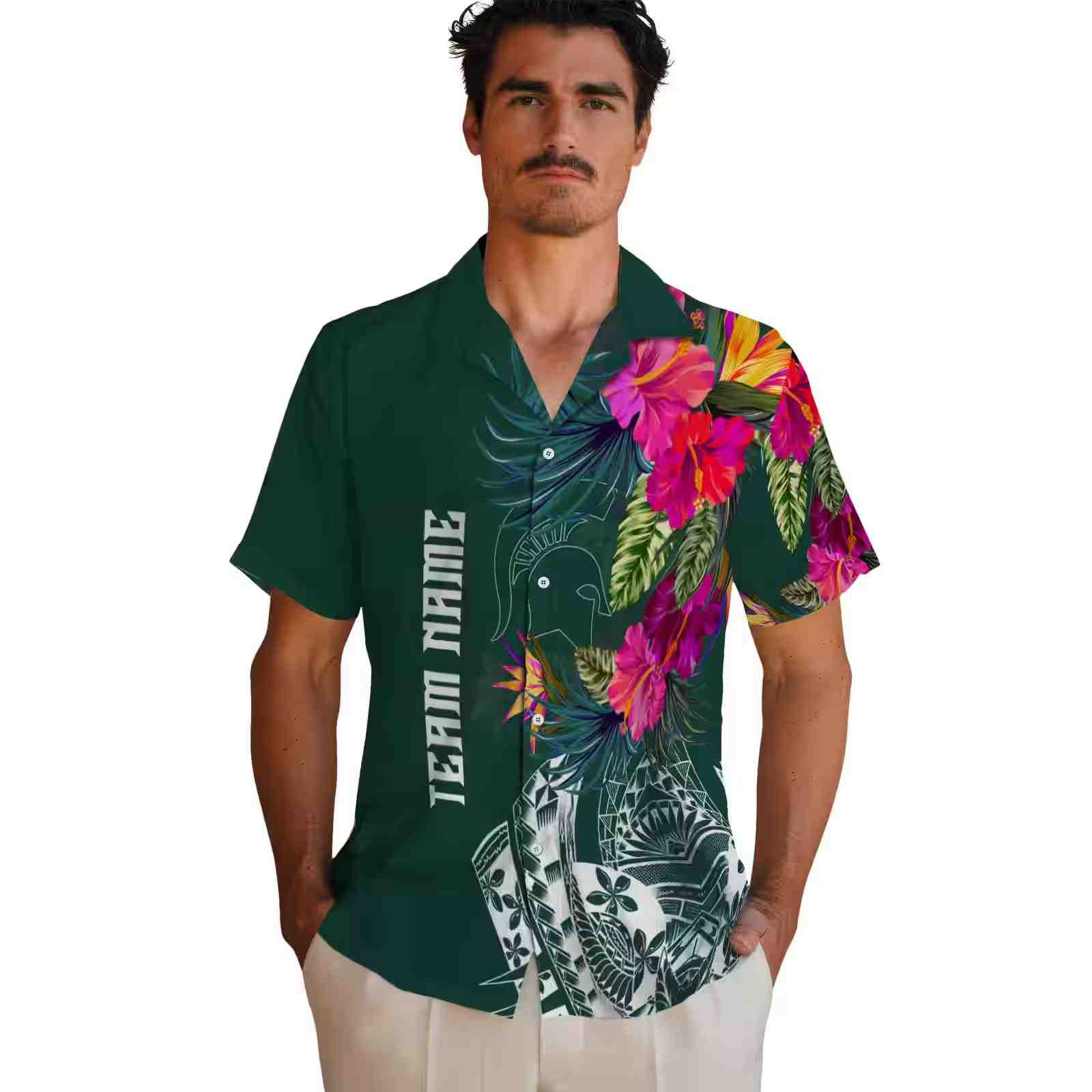 michigan state spartans floral polynesian green hawaiian shirt fashion forward