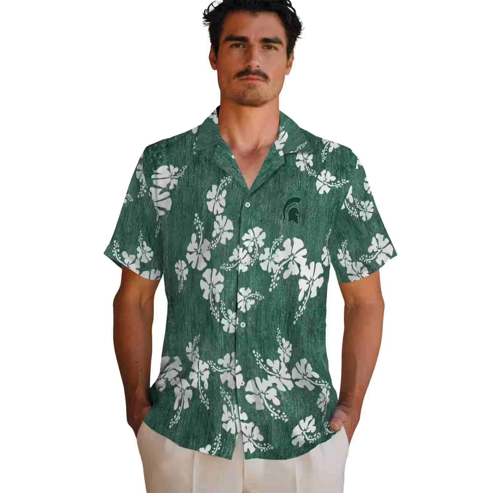 michigan state spartans hibiscus clusters green hawaiian shirt fashion forward