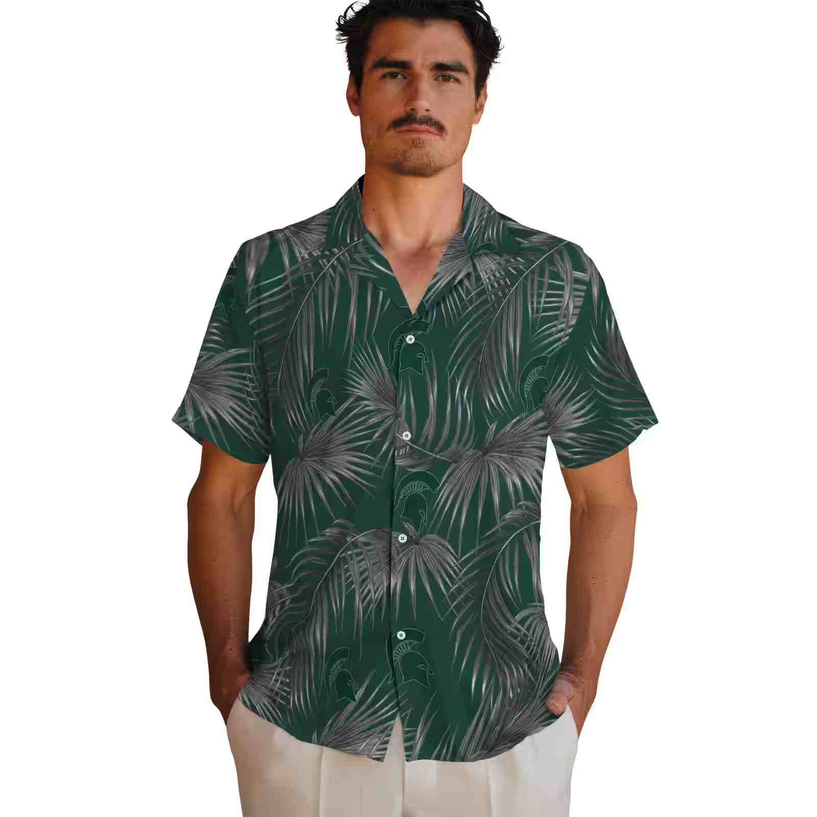 michigan state spartans leafy palms green hawaiian shirt fashion forward