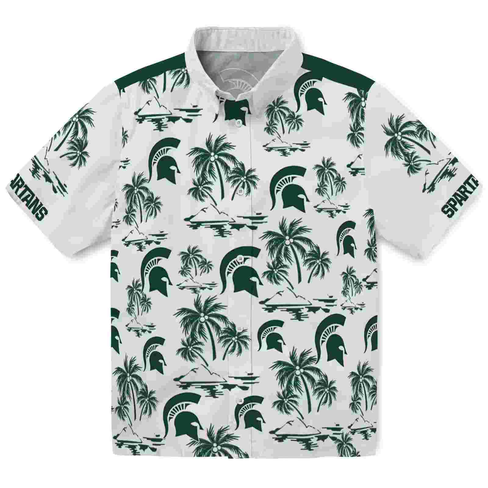 Michigan State Spartans Palm Island Print Green White Hawaiian Shirt