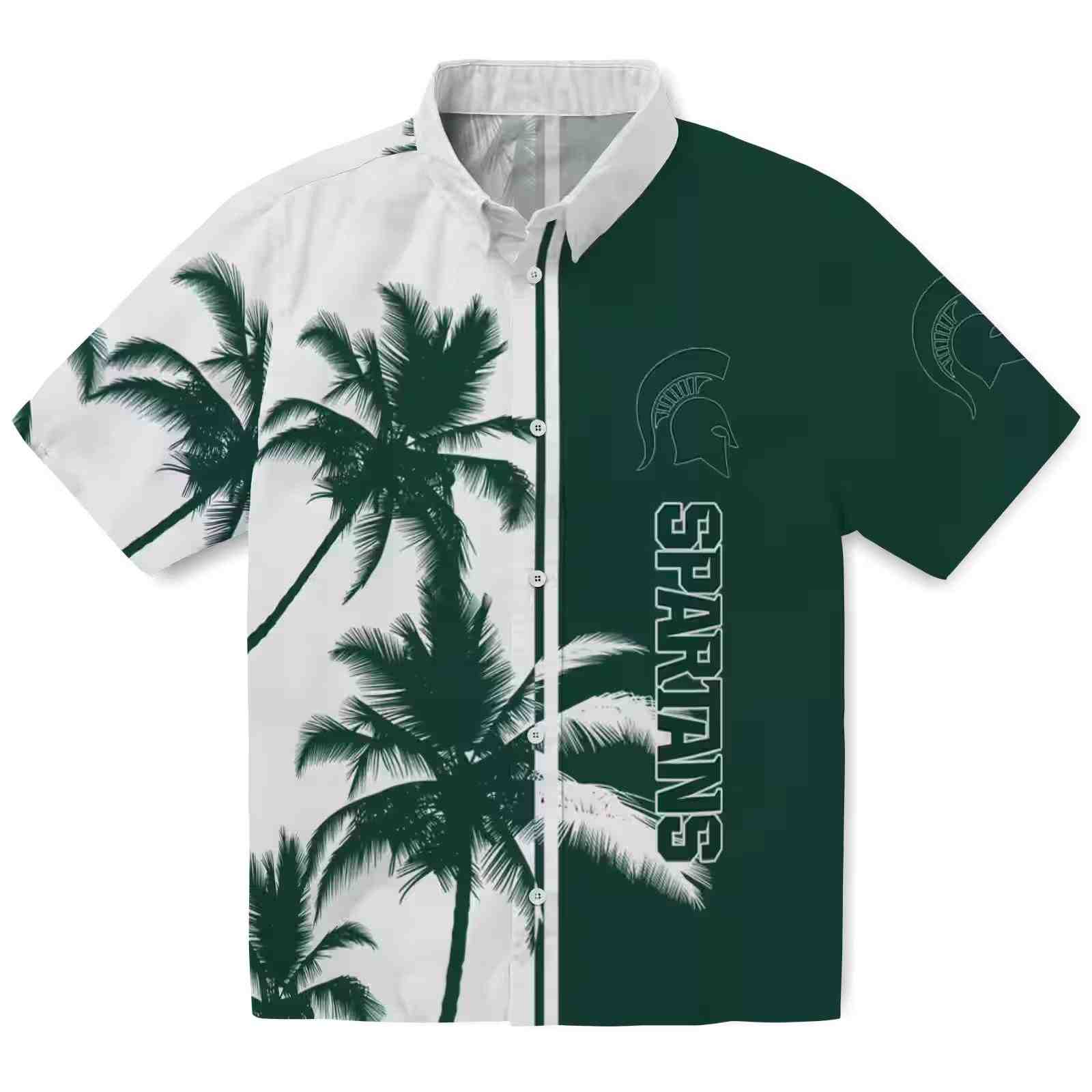 Michigan State Spartans Palm Trees Green White Hawaiian Shirt