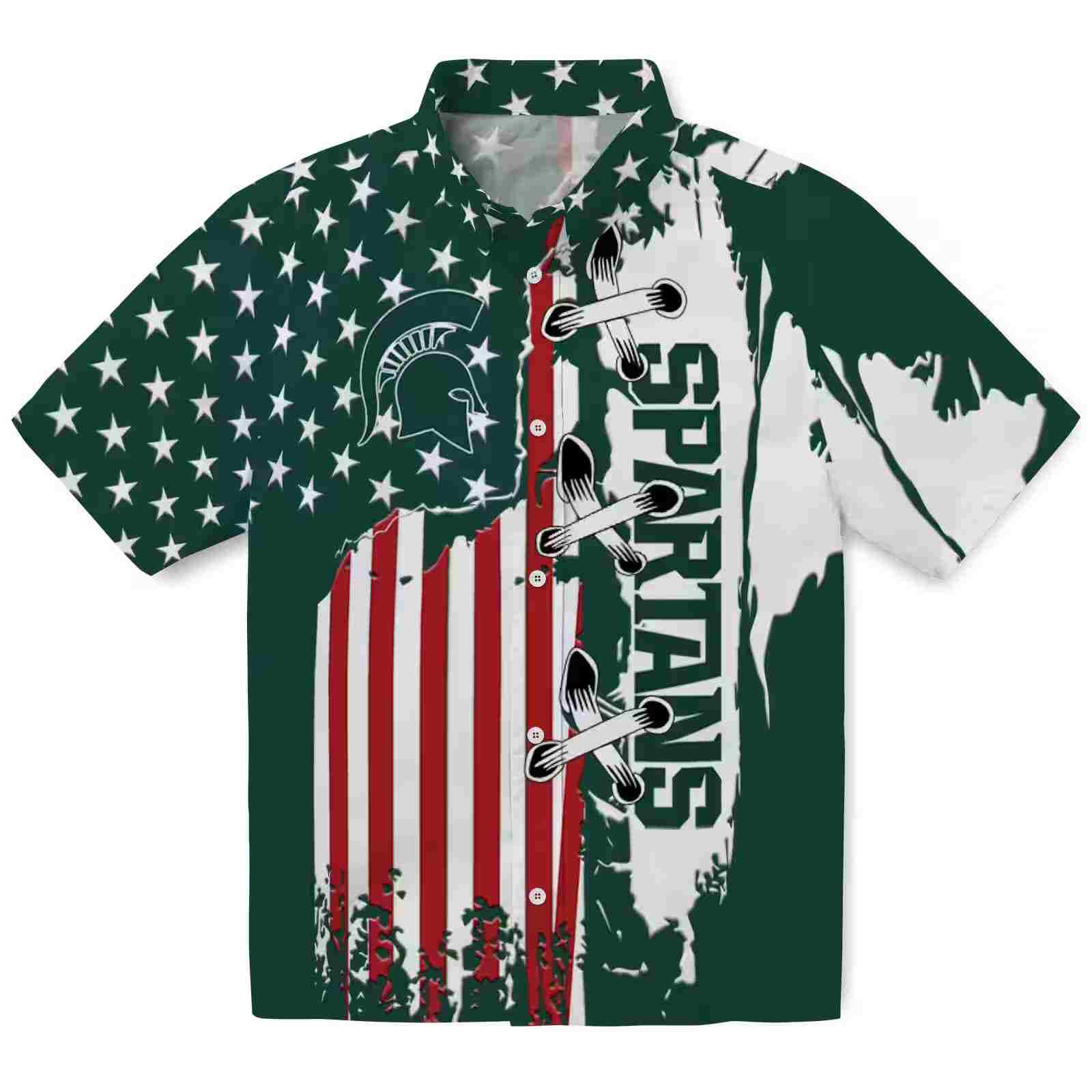 Michigan State Spartans Stitched Flag Green Hawaiian Shirt