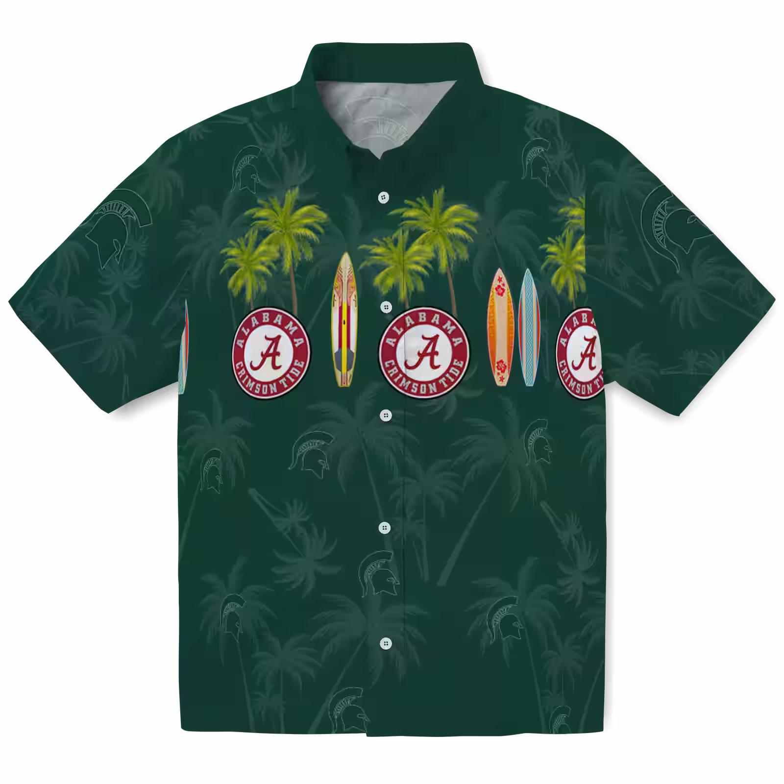 Michigan State Spartans Surfboard Palm Green Hawaiian Shirt