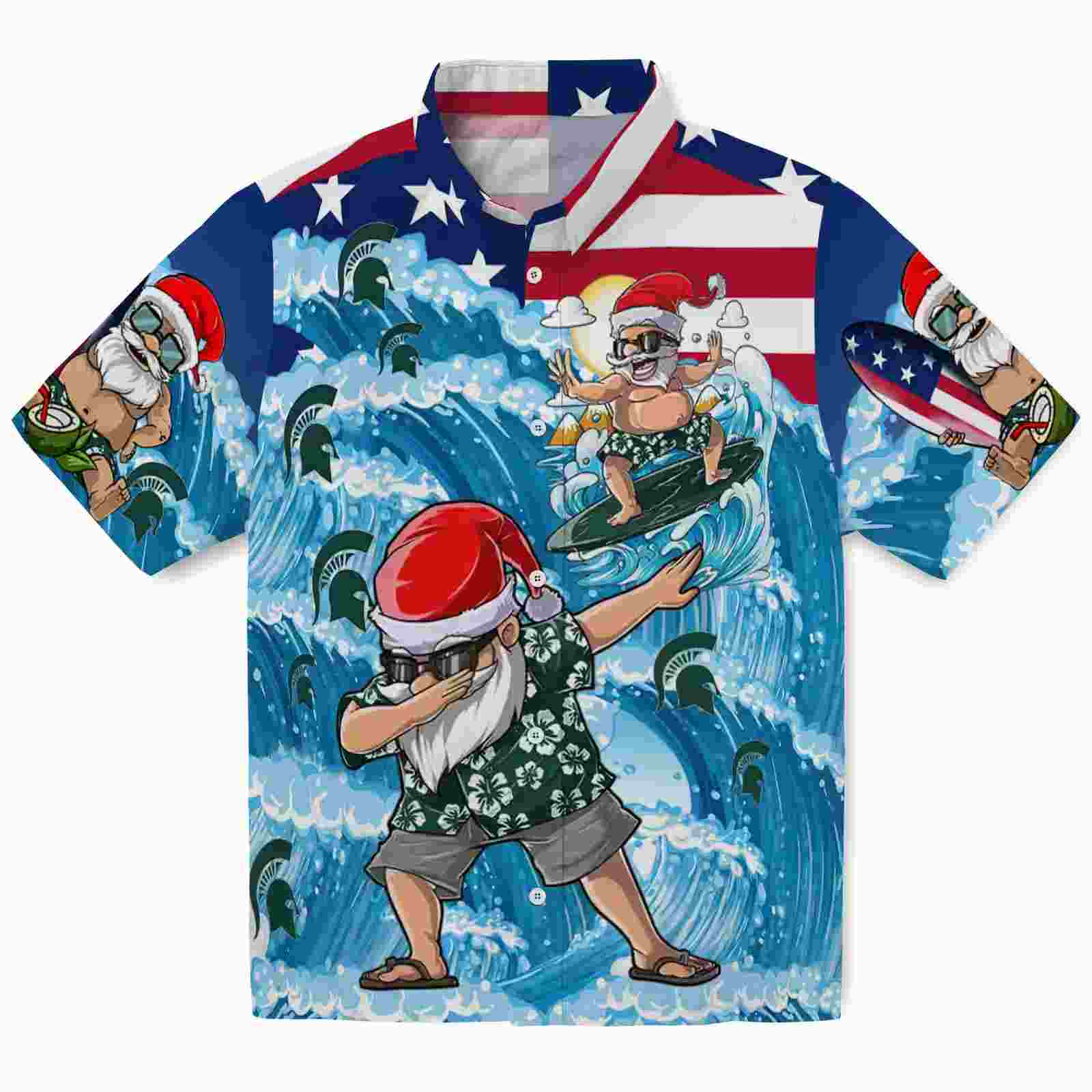 michigan state spartans surfing santa blue hawaiian shirt best selling