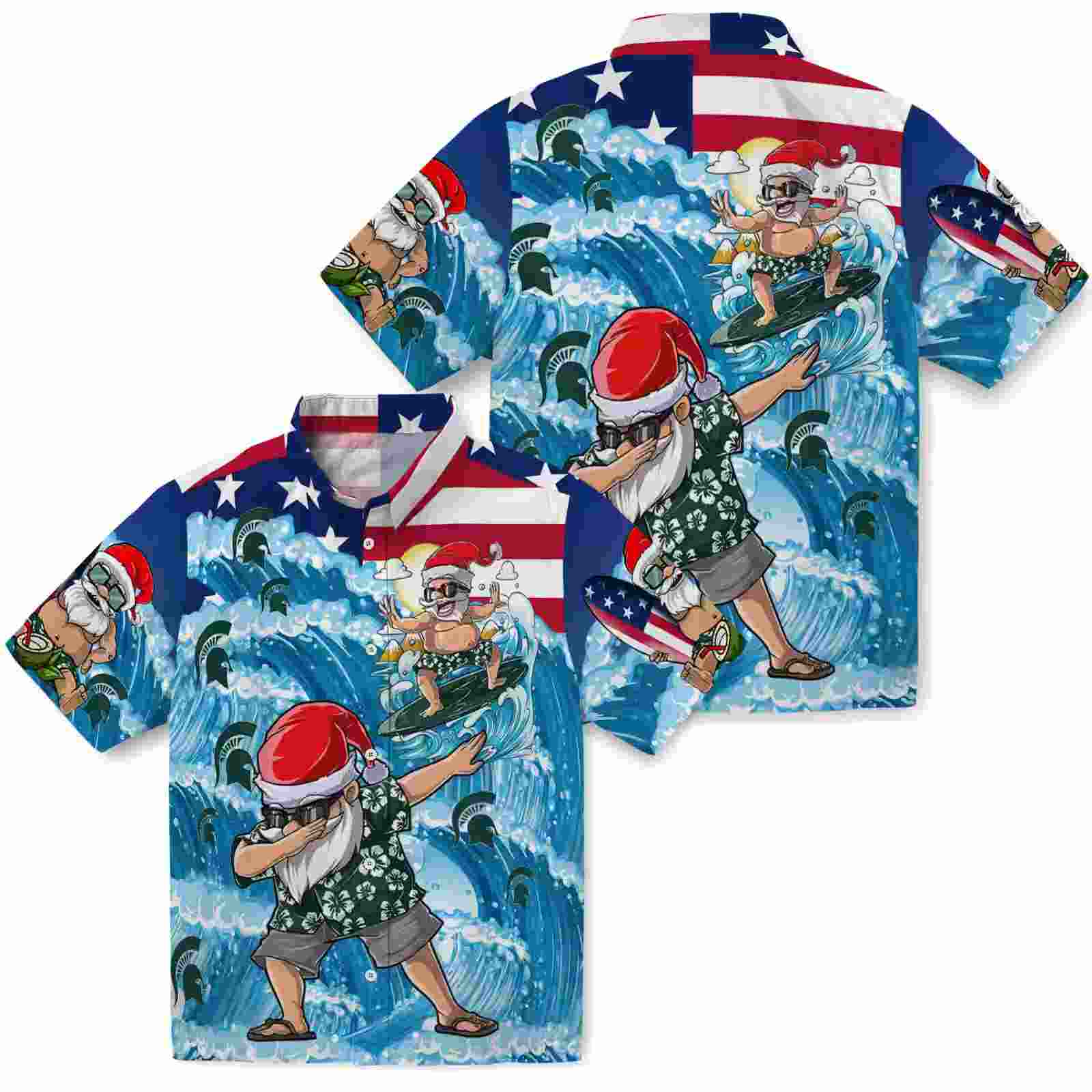 michigan state spartans surfing santa blue hawaiian shirt high quality