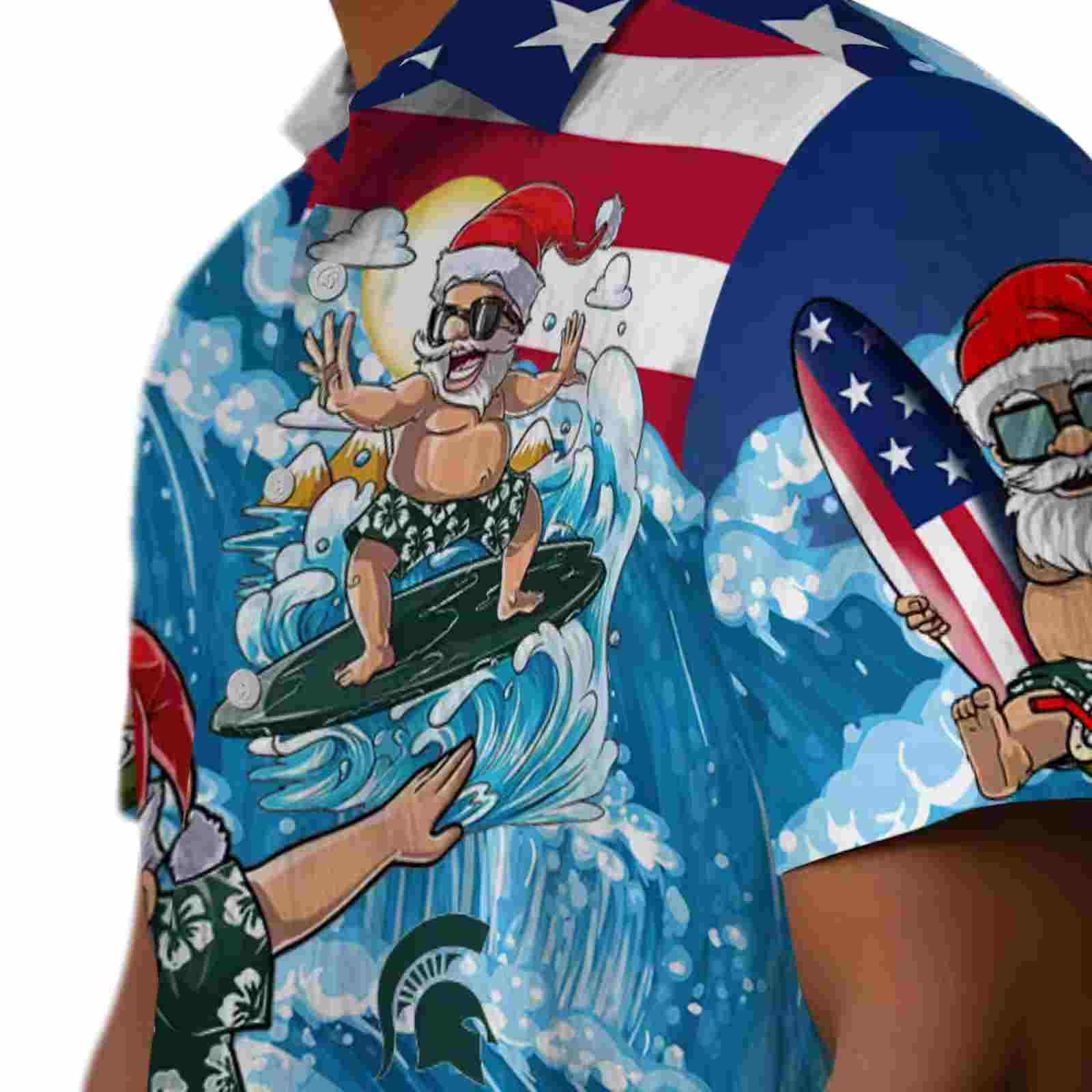 michigan state spartans surfing santa blue hawaiian shirt trendy