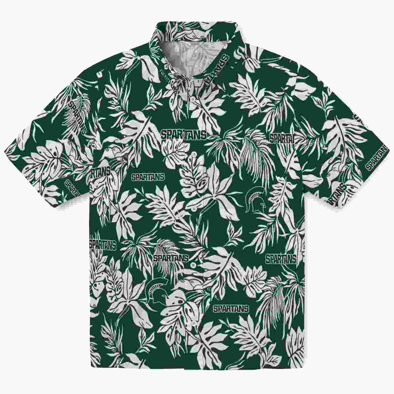 Michigan State Spartans Tropical Leaf Green White Hawaiian Shirt