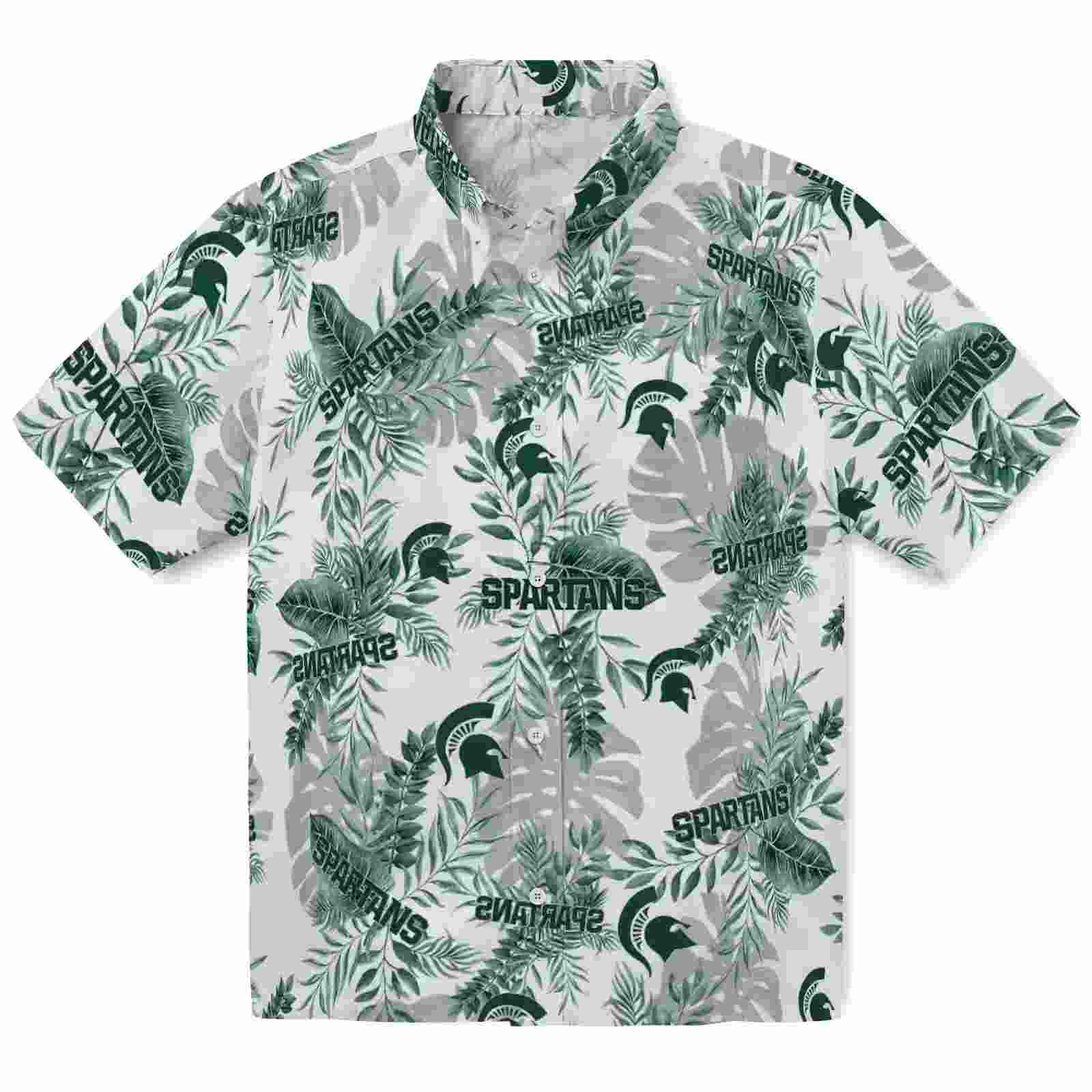 Michigan State Spartans Tropical Leaves Green White Hawaiian Shirt