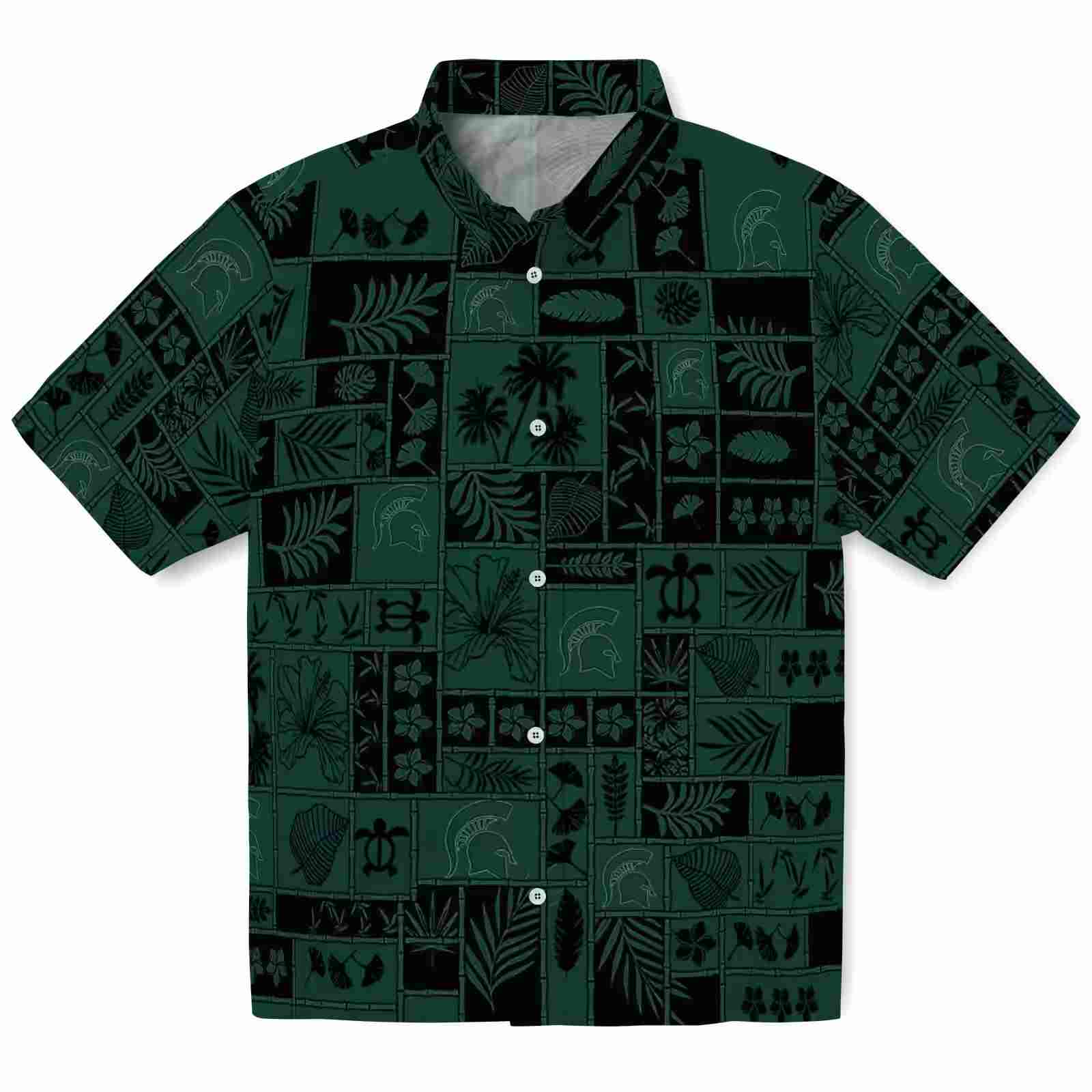 Michigan State Spartans Tropical Patchwork Green Black Hawaiian Shirt