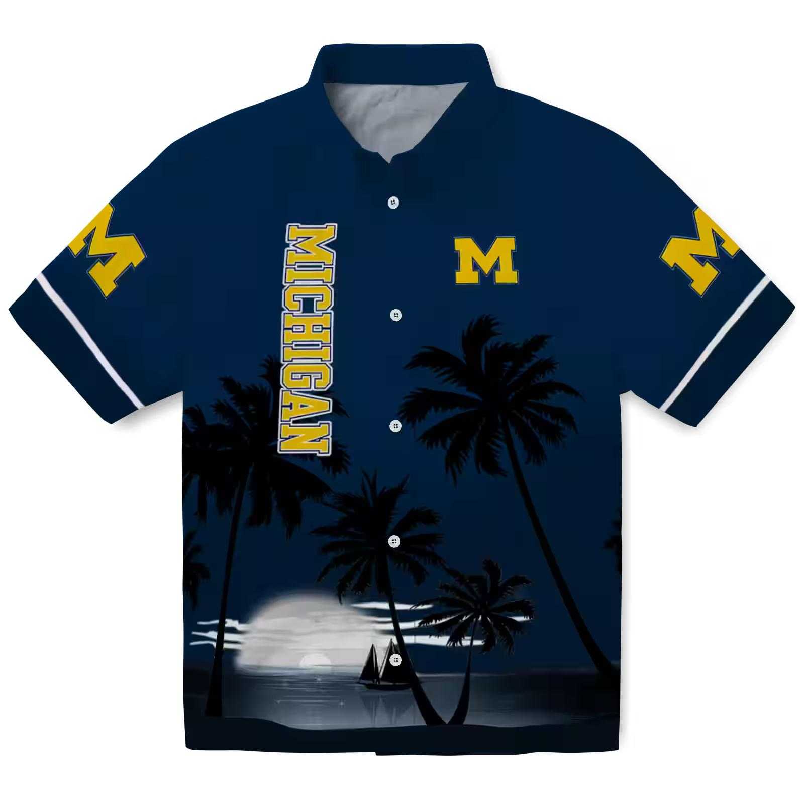 Michigan Wolverines Beach Sunset Blue Black Hawaiian Shirt