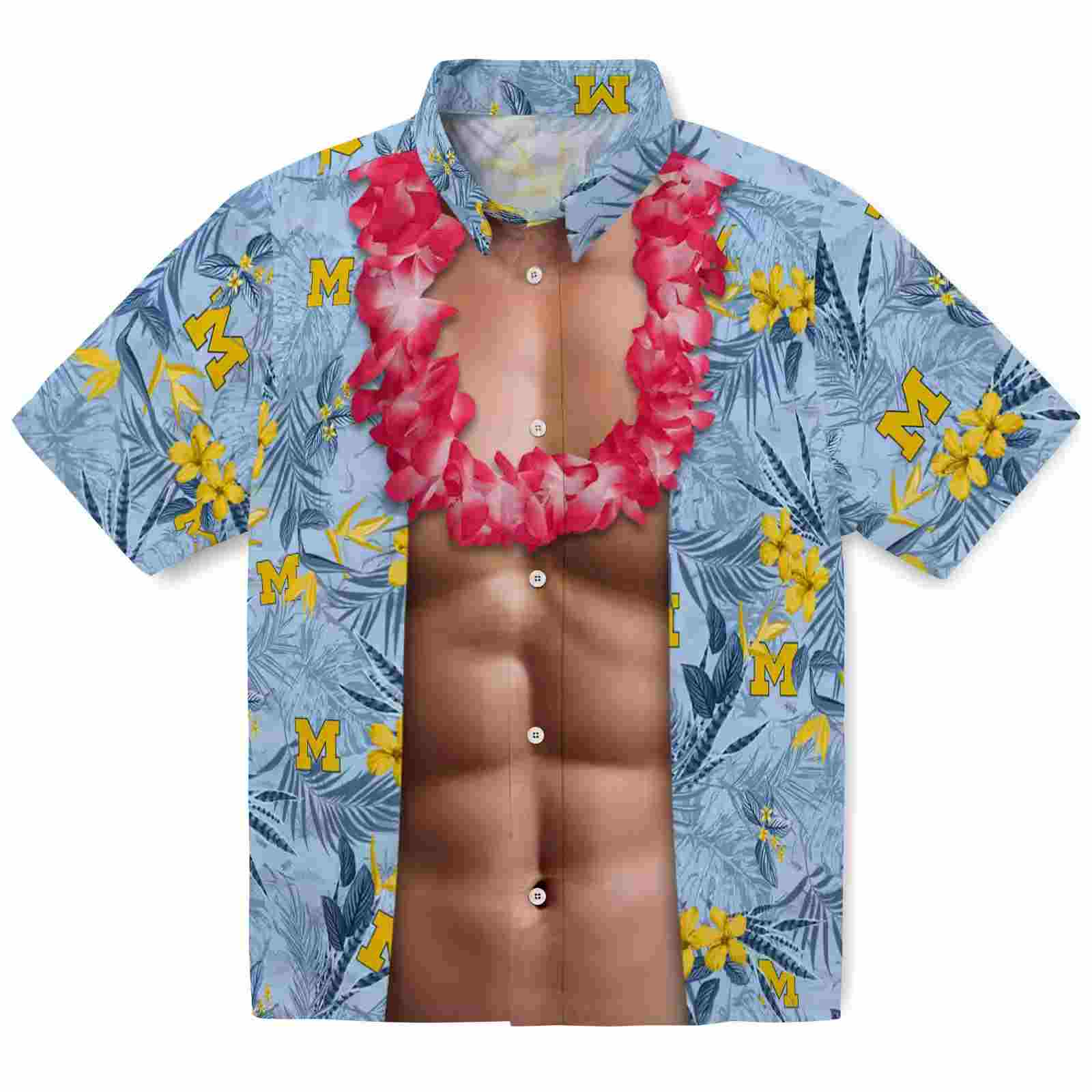 Michigan Wolverines Chest Illusion Blue Hawaiian Shirt