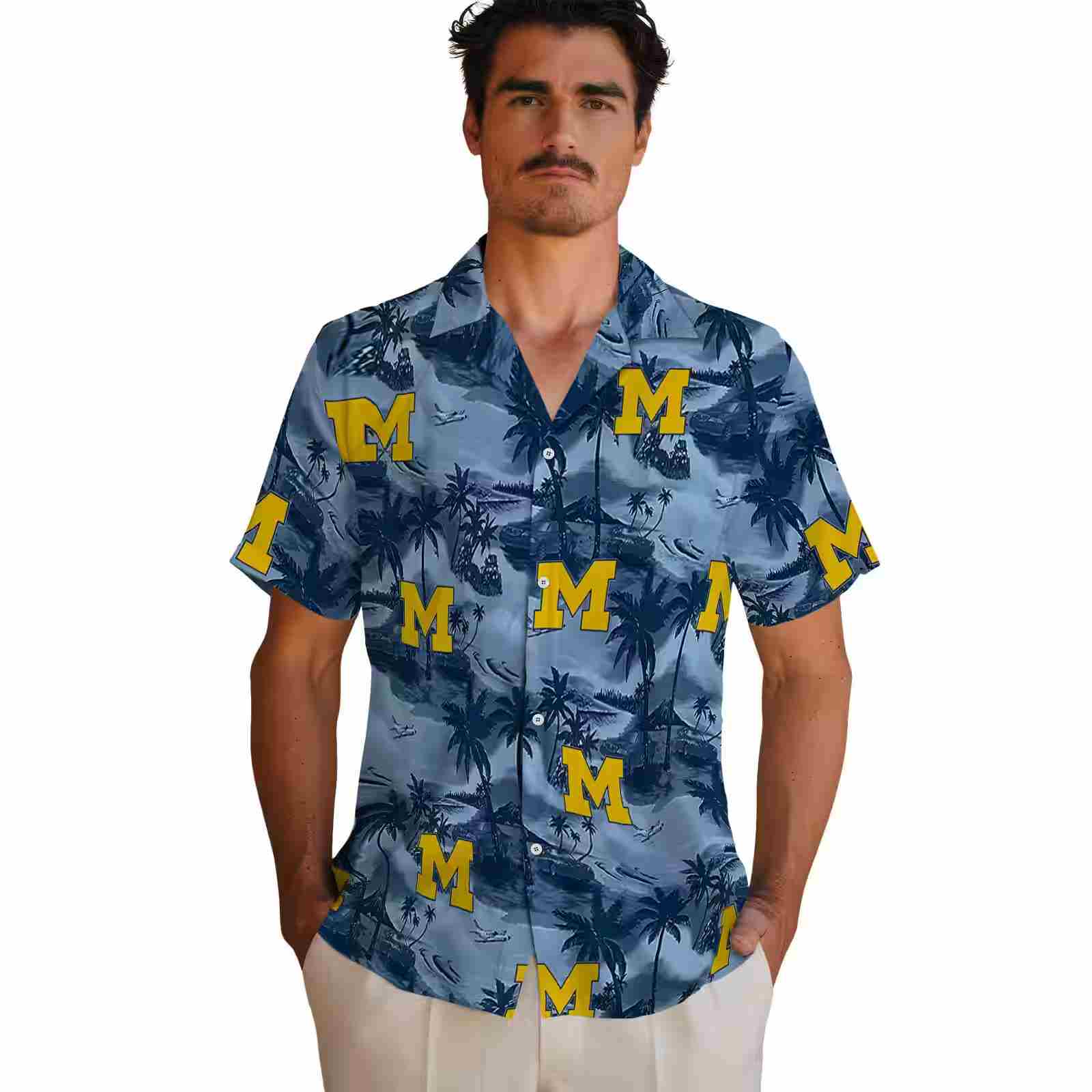 michigan wolverines coastal palms blue hawaiian shirt fashion forward