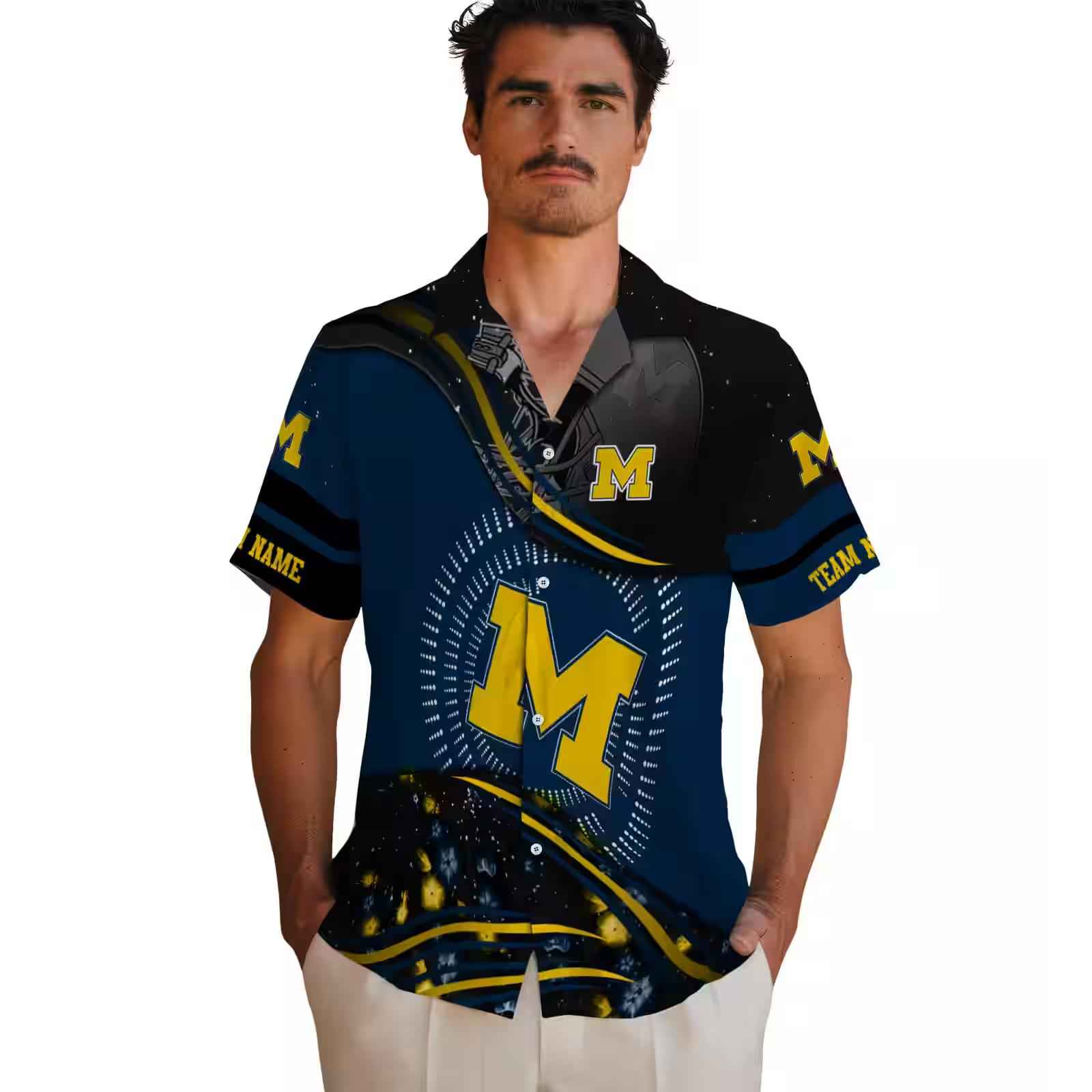 michigan wolverines football wave blue black hawaiian shirt fashion forward