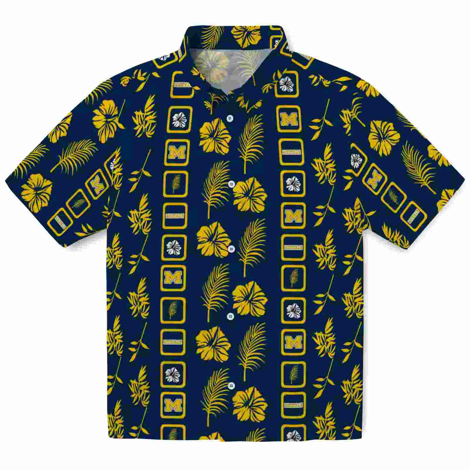 Michigan Wolverines Framed Floral Blue Hawaiian Shirt