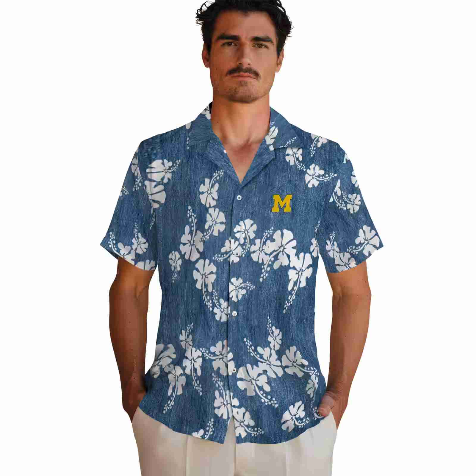 michigan wolverines hibiscus clusters blue hawaiian shirt fashion forward