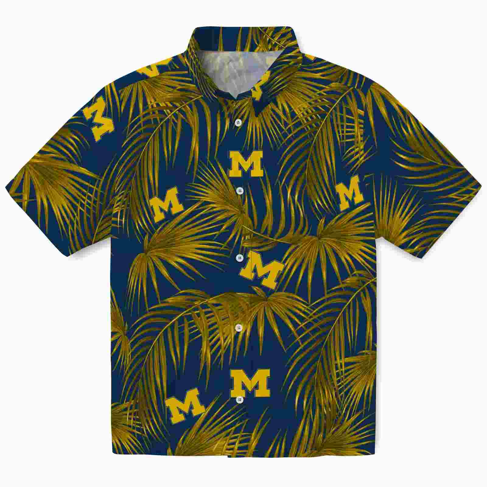 Michigan Wolverines Leafy Palms Blue Hawaiian Shirt