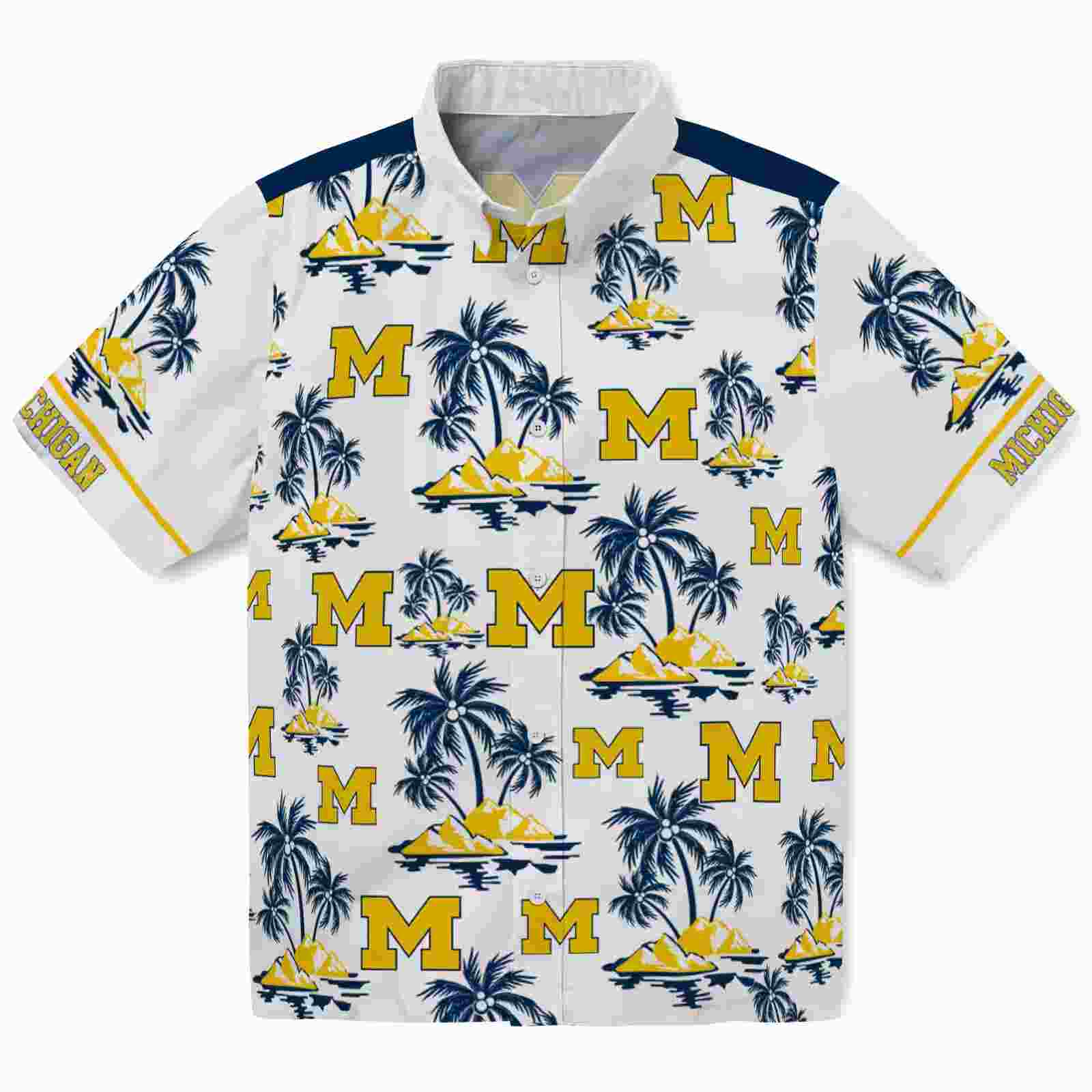 Michigan Wolverines Palm Island Print Blue White Hawaiian Shirt