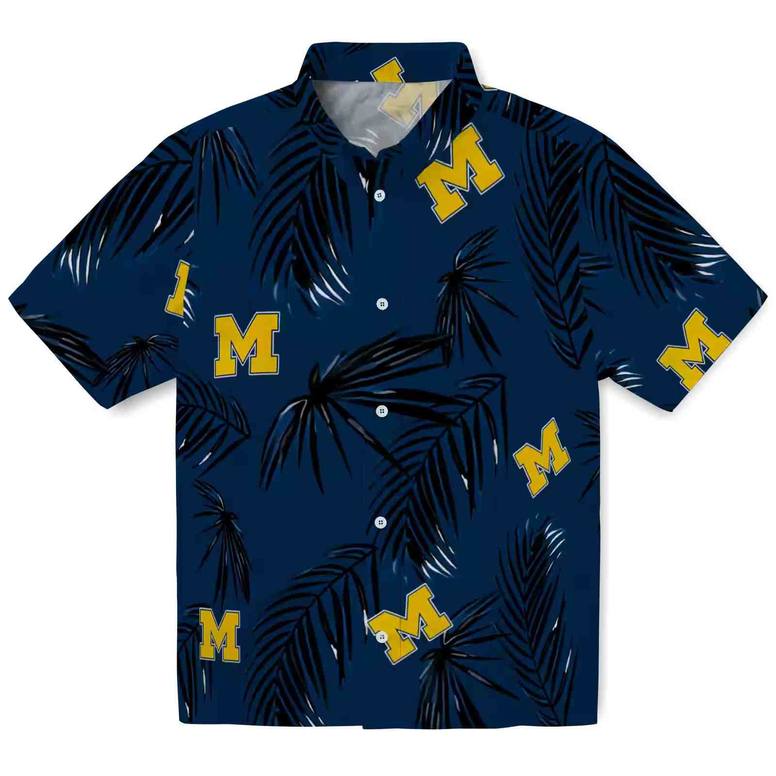 Michigan Wolverines Palm Leaf Blue Hawaiian Shirt