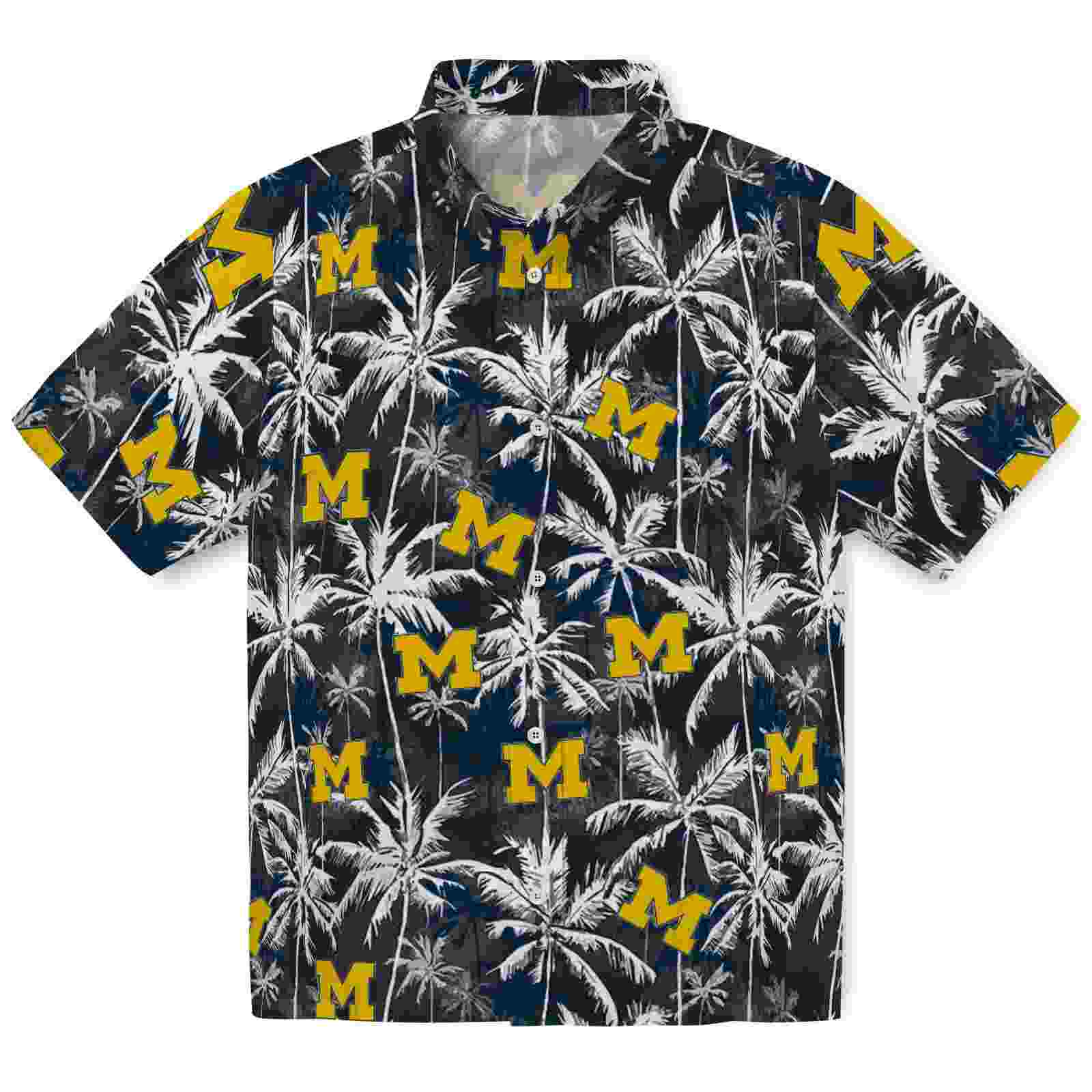 Michigan Wolverines Palm Pattern Blue Black Hawaiian Shirt