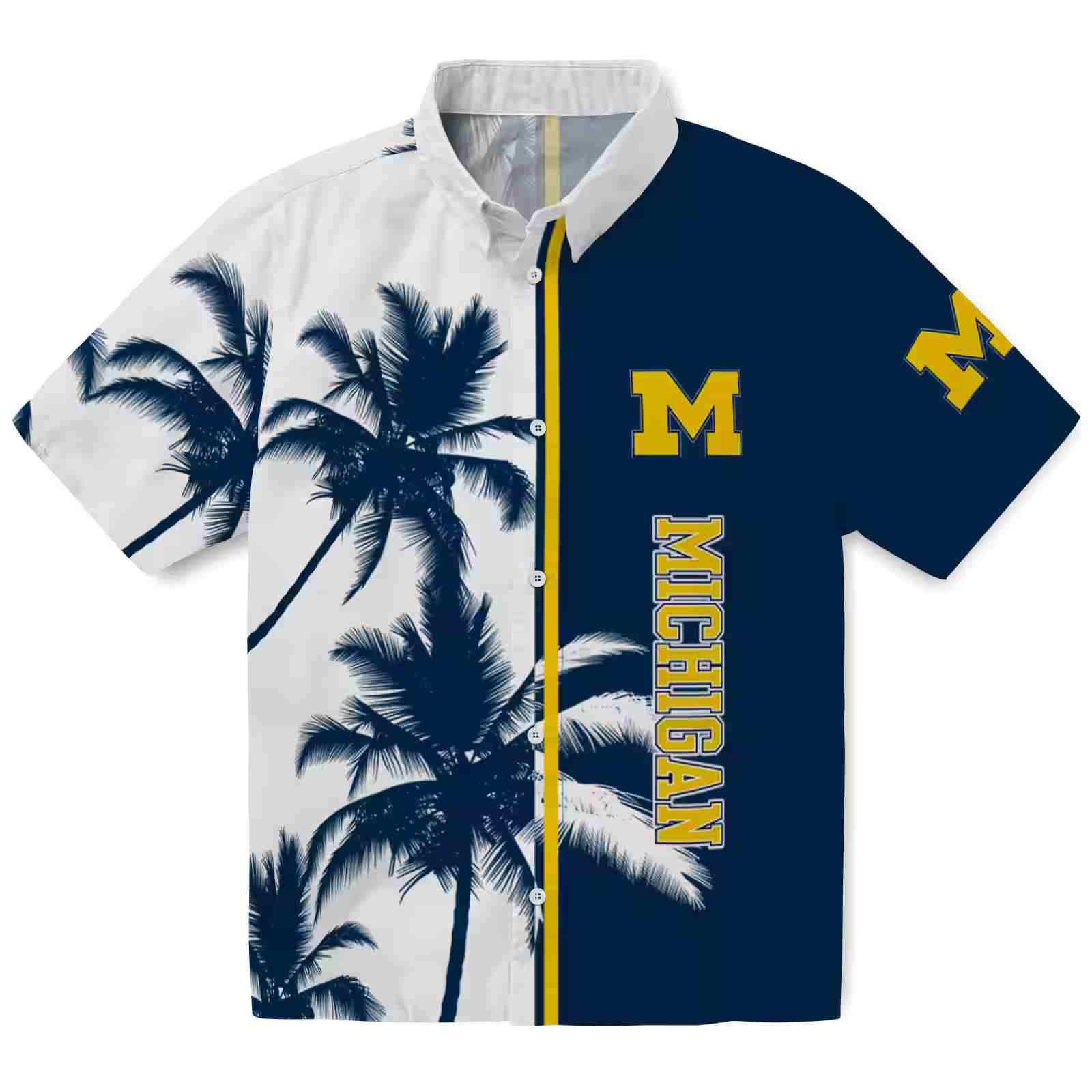 Michigan Wolverines Palm Trees Blue White Hawaiian Shirt