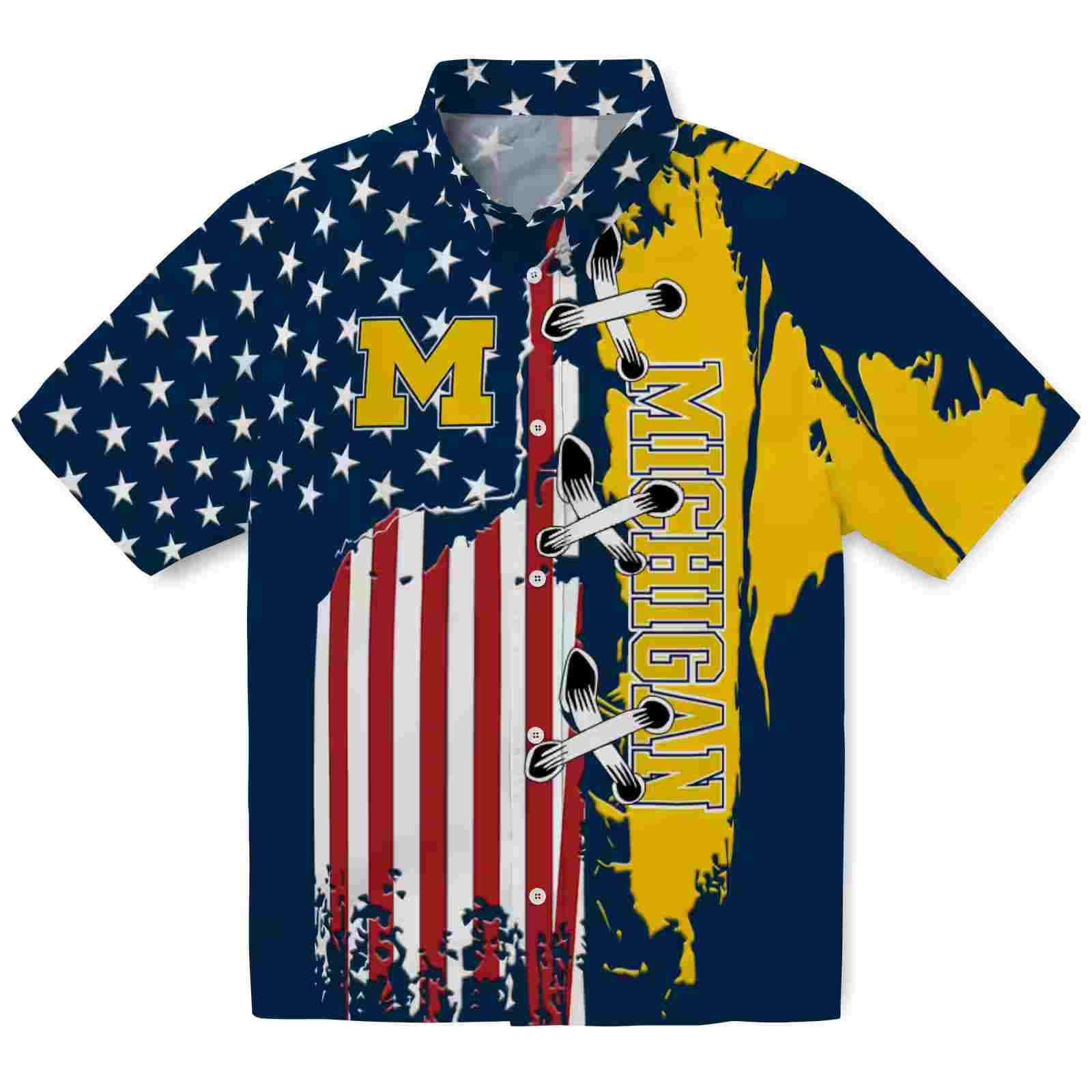 Michigan Wolverines Stitched Flag Blue Hawaiian Shirt