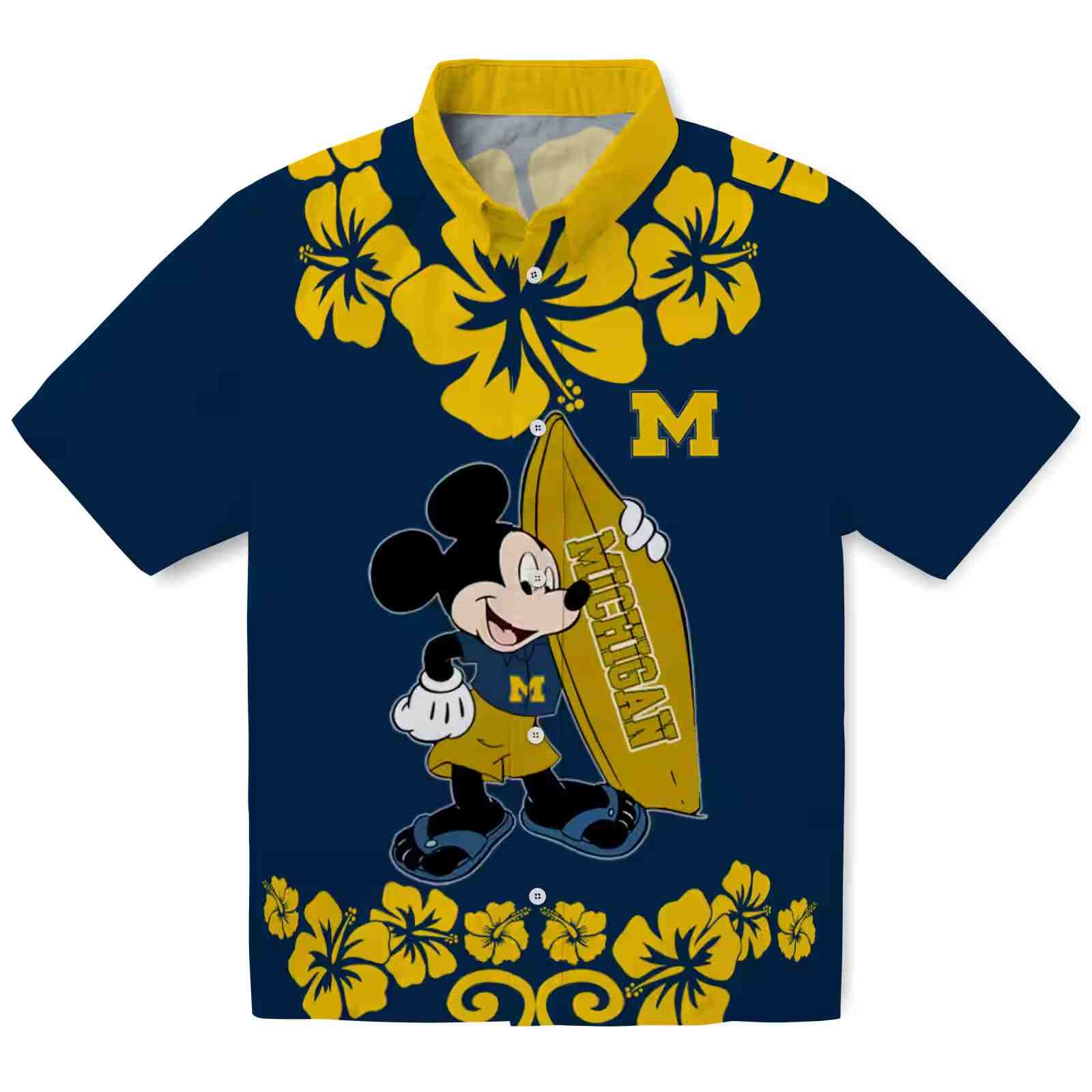 Michigan Wolverines Surfing Mickey Blue Hawaiian Shirt