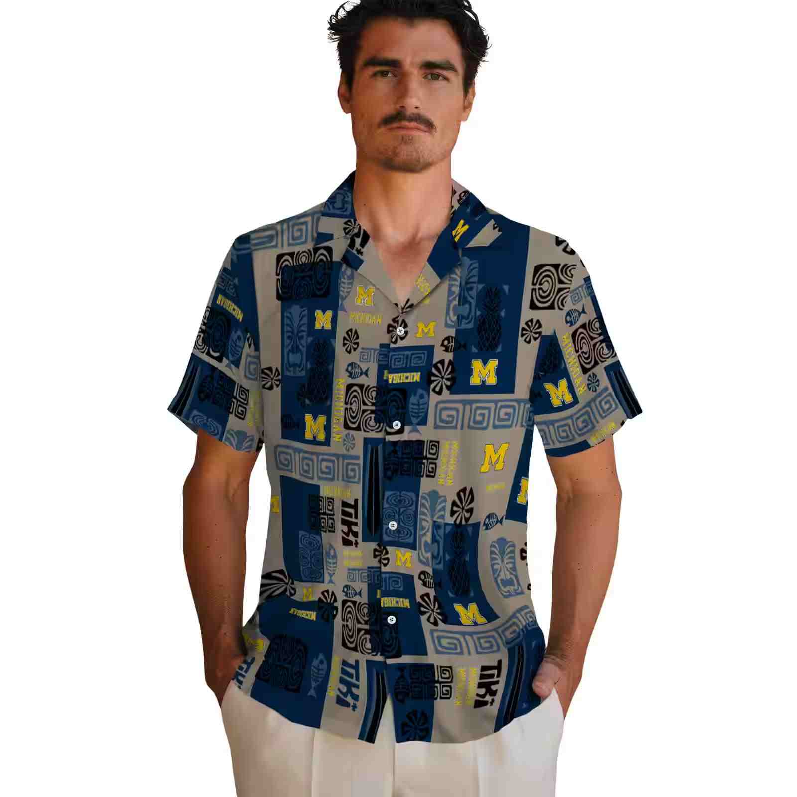 michigan wolverines tribal symbols blue hawaiian shirt fashion forward