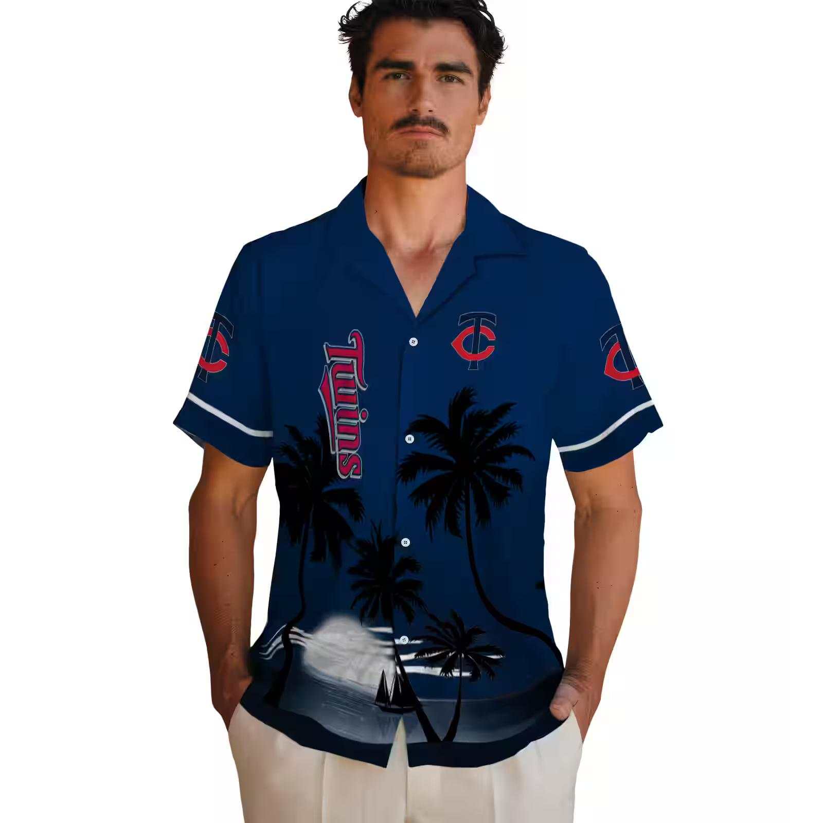 minnesota twins beach sunset navy black hawaiian shirt fashion forward