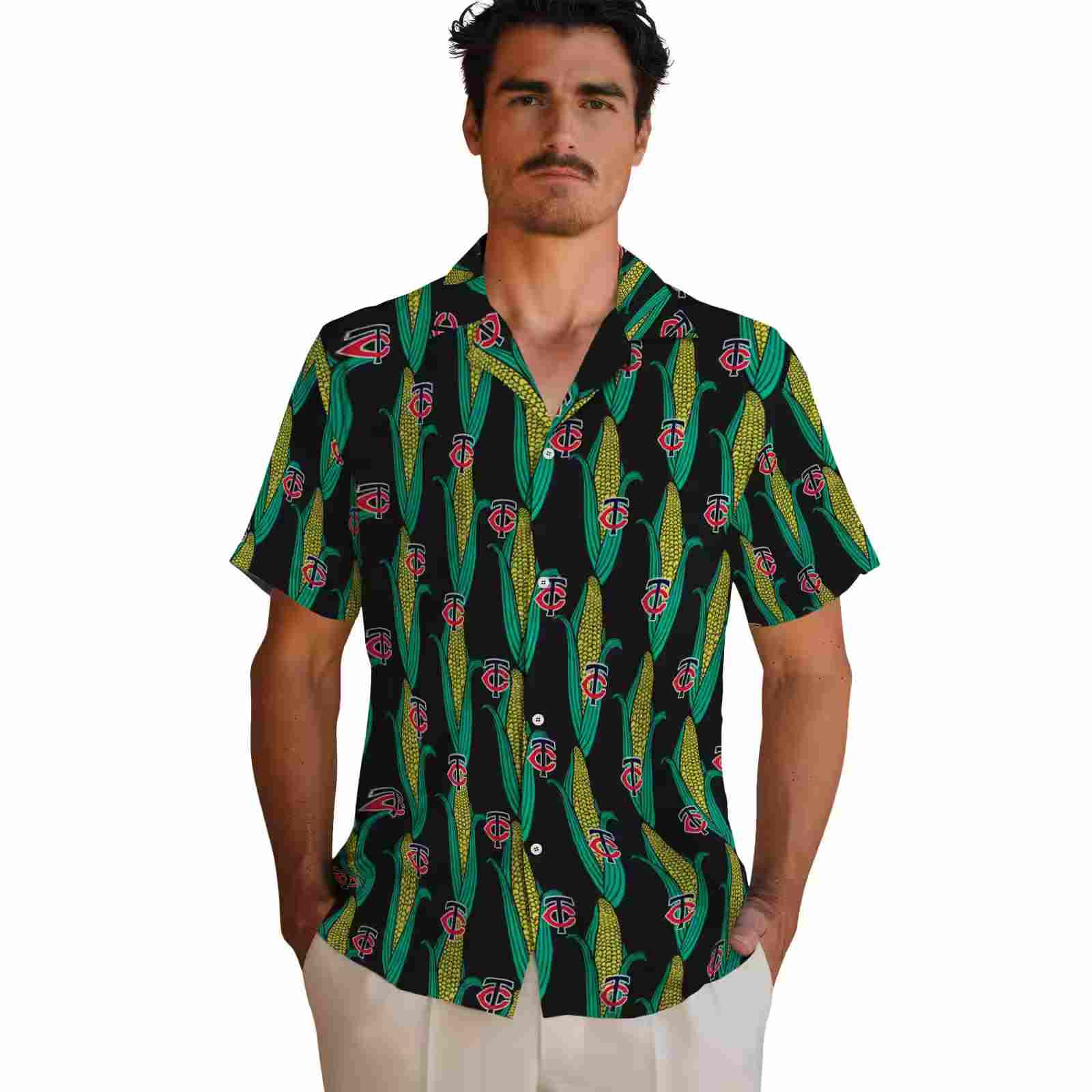 minnesota twins corn motifs black green hawaiian shirt fashion forward